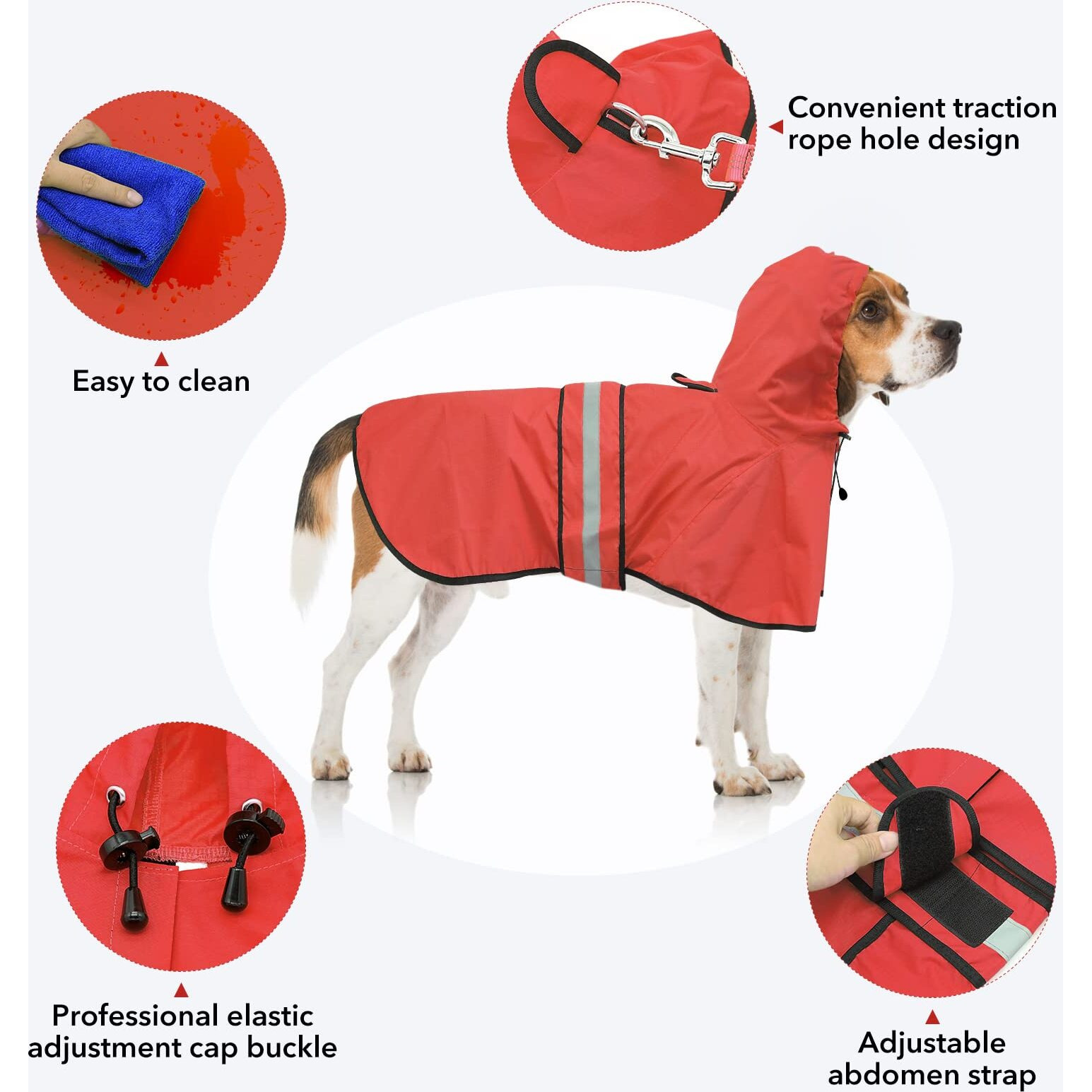 Ezierfy Waterproof Dog Raincoat - Reflective Adjustable Pet Rain Coats Jacket, Lightweight Dog Hooded Poncho Raincoats For Small Dogs (Red, Medium)