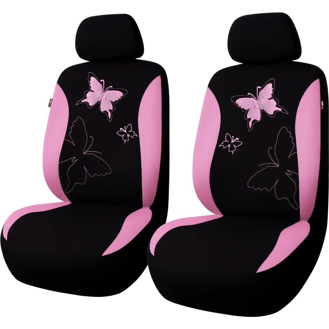 Flying Banner Butterfly Car Seat Covers Ful Set Fashion Universal Lady Woman Female Rear Bench Split Colorized (Pink, 2 Fronts - Lace)