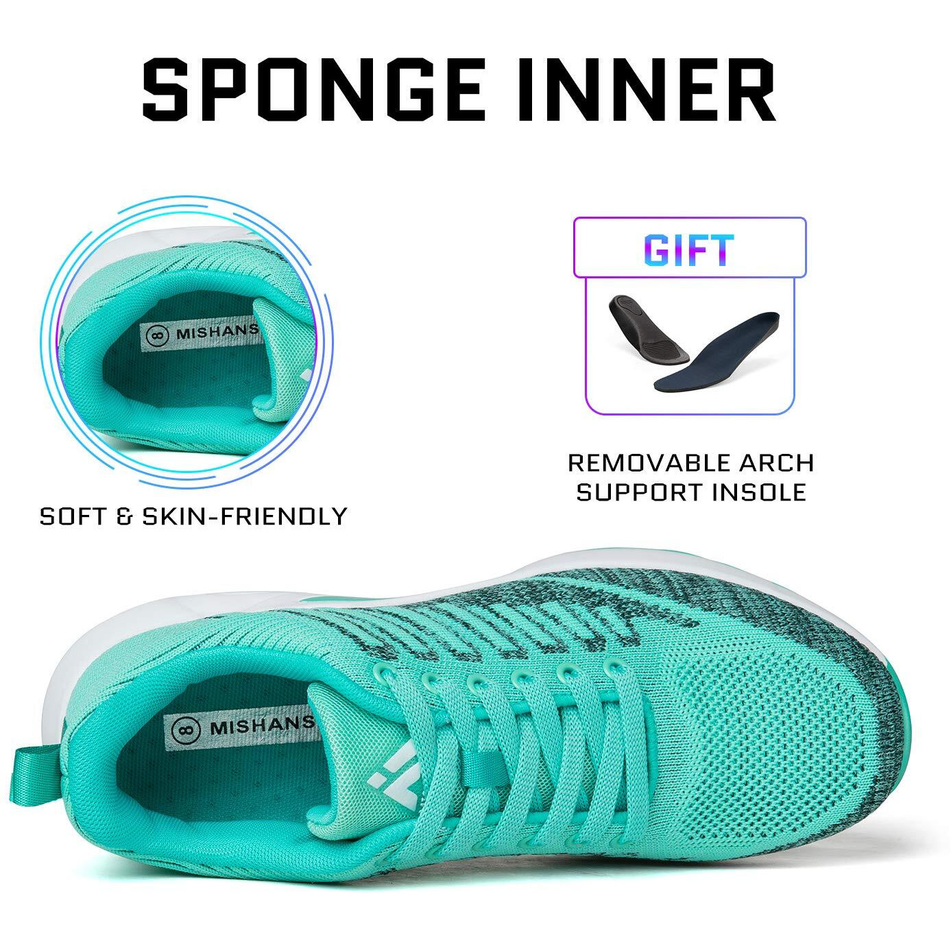 Mishansha Air Cushion Running Shoes Jogging Gym Breathable Womens Sneakers Lightweight Athletic Tennis Sport Shoes Light Green 5.5