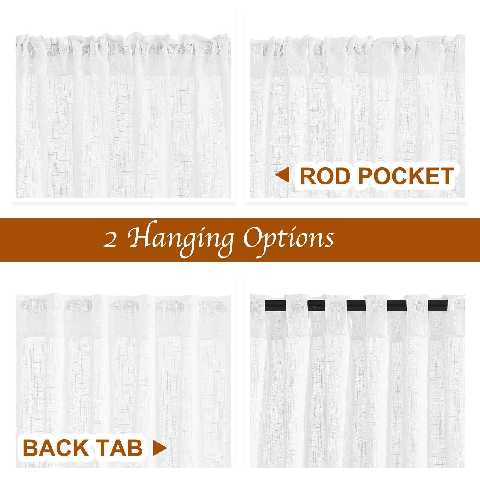 Nicetown White Curtains 84 Inches Long For Living Room, Rod Pocket & Back Tab Semi Sheer Linen Curtains Vertical Drapes Privacy With Light Through For Hall/Villa, 42" W X 84" L, 2 Panels