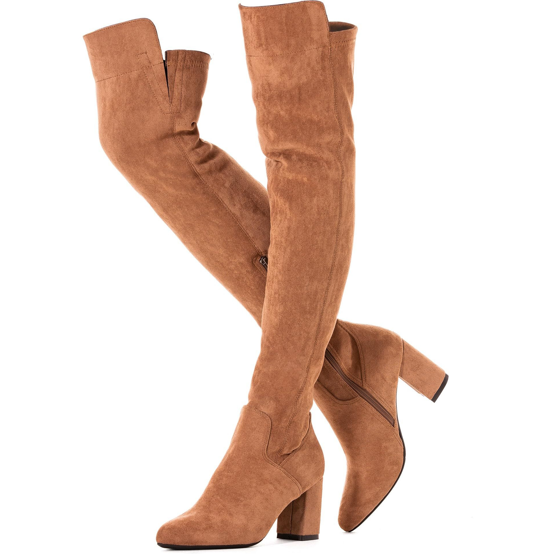 N.N.G Women Over The Knee Boots Brown Size 7.5 Winter Suede Thigh High Long Block Chunky Above Knee Designer Ladies Pointed Toe