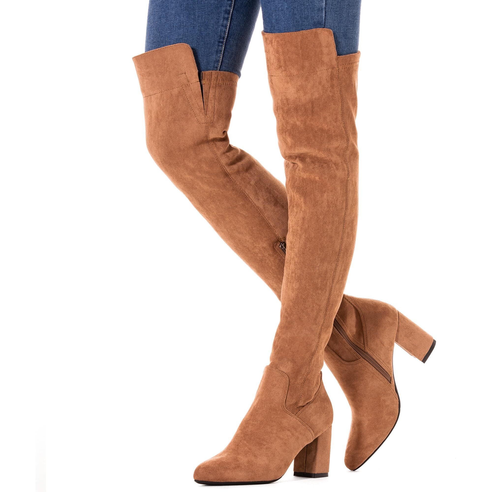N.N.G Women Over The Knee Boots Brown Size 7.5 Winter Suede Thigh High Long Block Chunky Above Knee Designer Ladies Pointed Toe