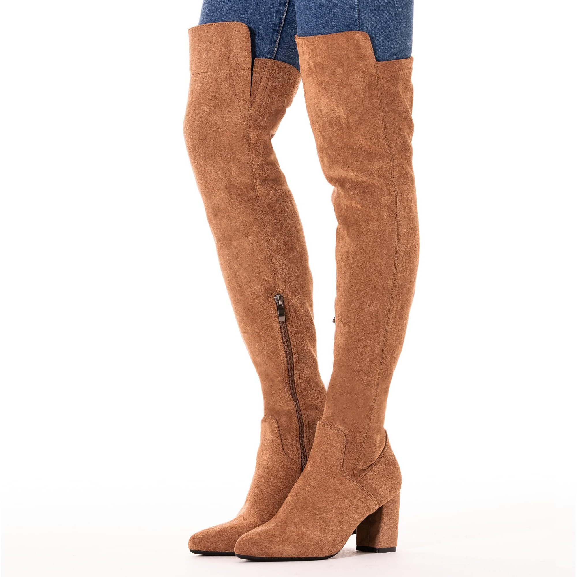 N.N.G Women Over The Knee Boots Brown Size 7.5 Winter Suede Thigh High Long Block Chunky Above Knee Designer Ladies Pointed Toe