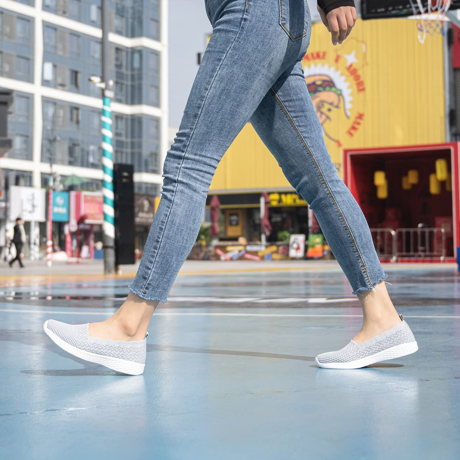 Poemlady Women's Slip On Loafer Shoes - Mesh Casual Ballet Flat Nurse Walking Sneakers Knit Round Toe Casual Low Wedge Wide Shoes, 1906 A/Gray 7