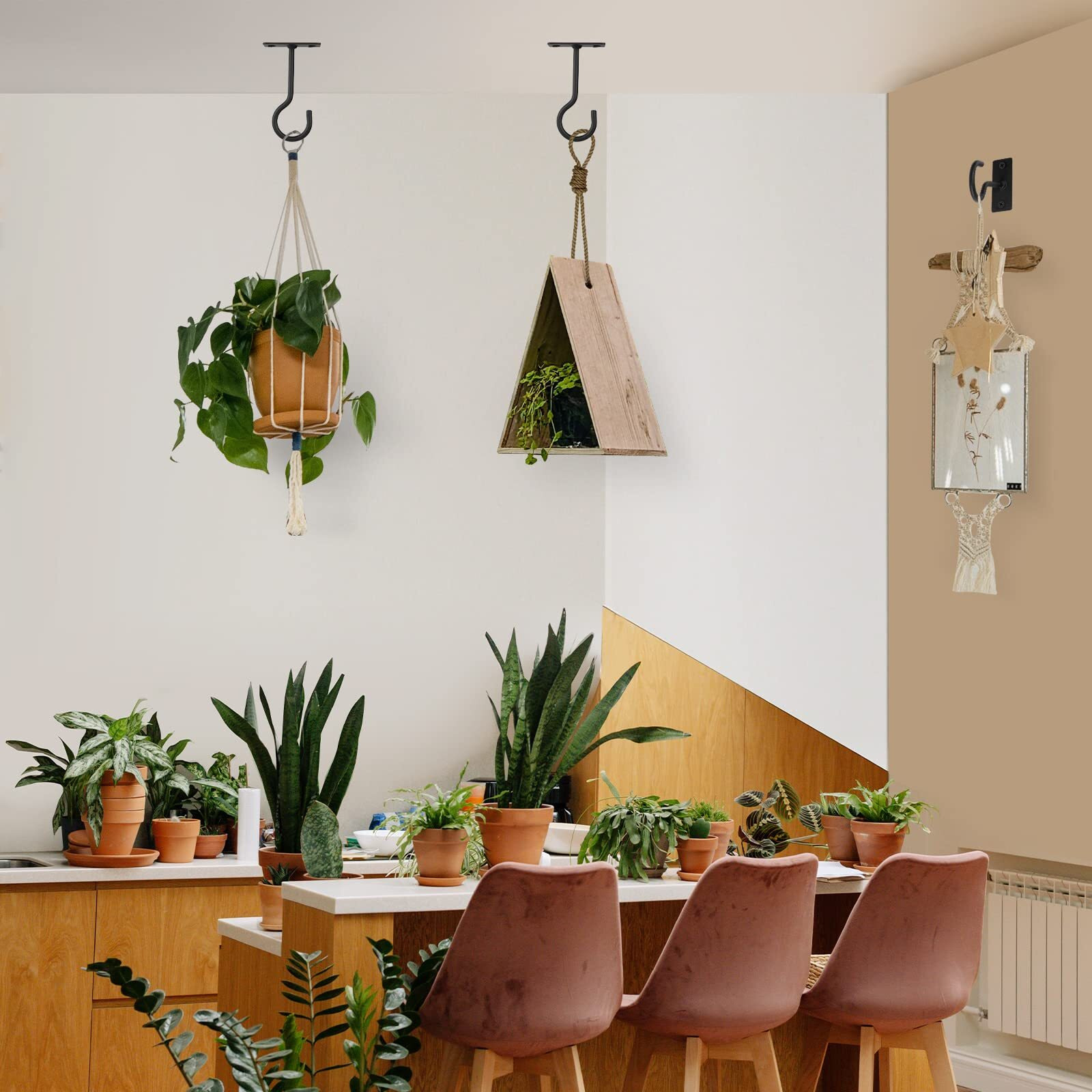 Qtjust Wall Hook For Hanging Plant Bracket 6Inch Metal Plant Hook Decorative Wall-Plant Wall Hanger Forhanging Lanterns, Bird Feeder, Flower Basket, Home Decor Indoor & Outdoor 4 Pack(Black)