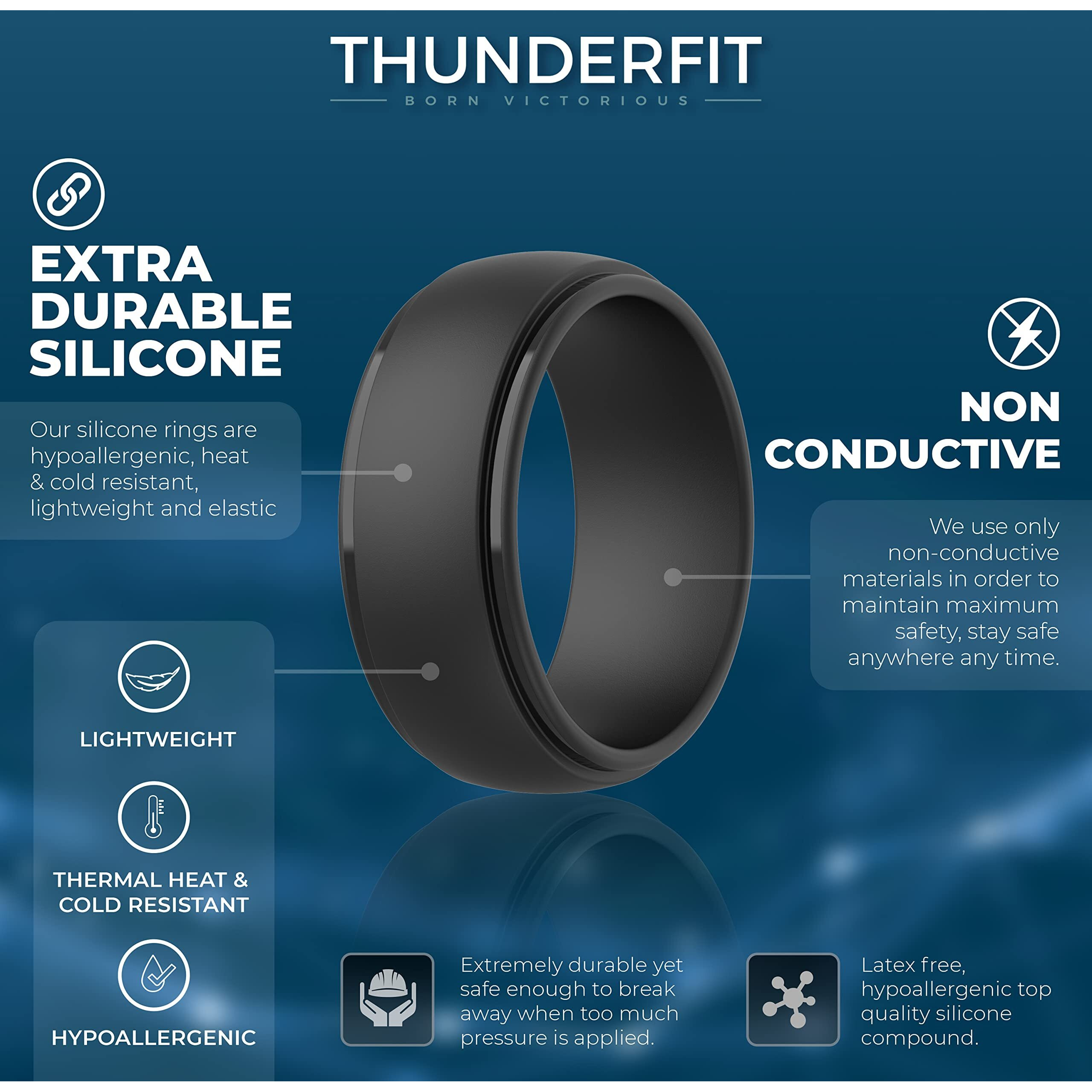 Thunderfit Silicone Rings For Men, Stepped Edge Rubber Wedding Bands - 1/4 Variety Multipack