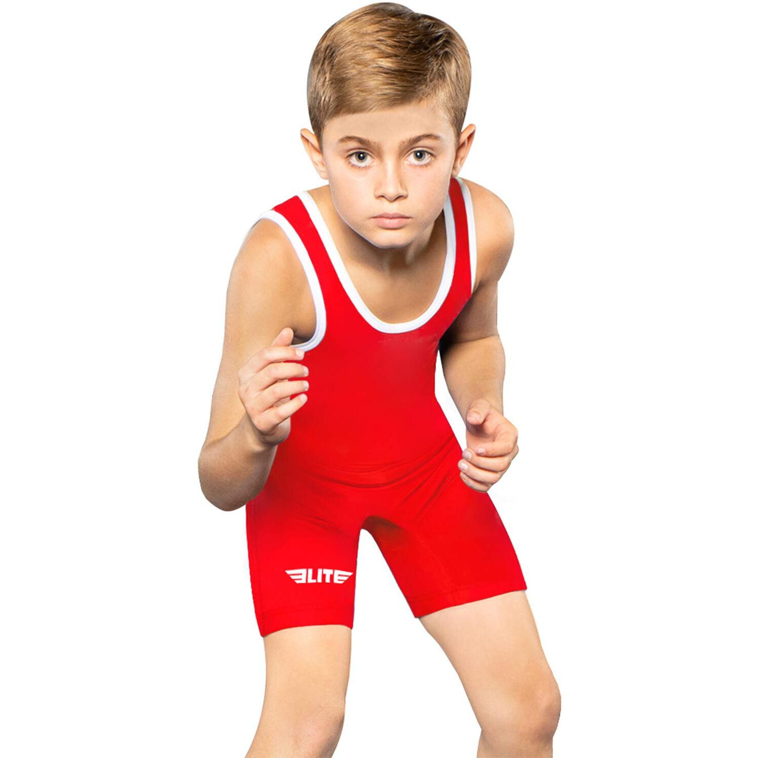 Elite Sports Kids Wrestling Youth Singlet, Standard Boys Wrestling Singlets (Red, Small)