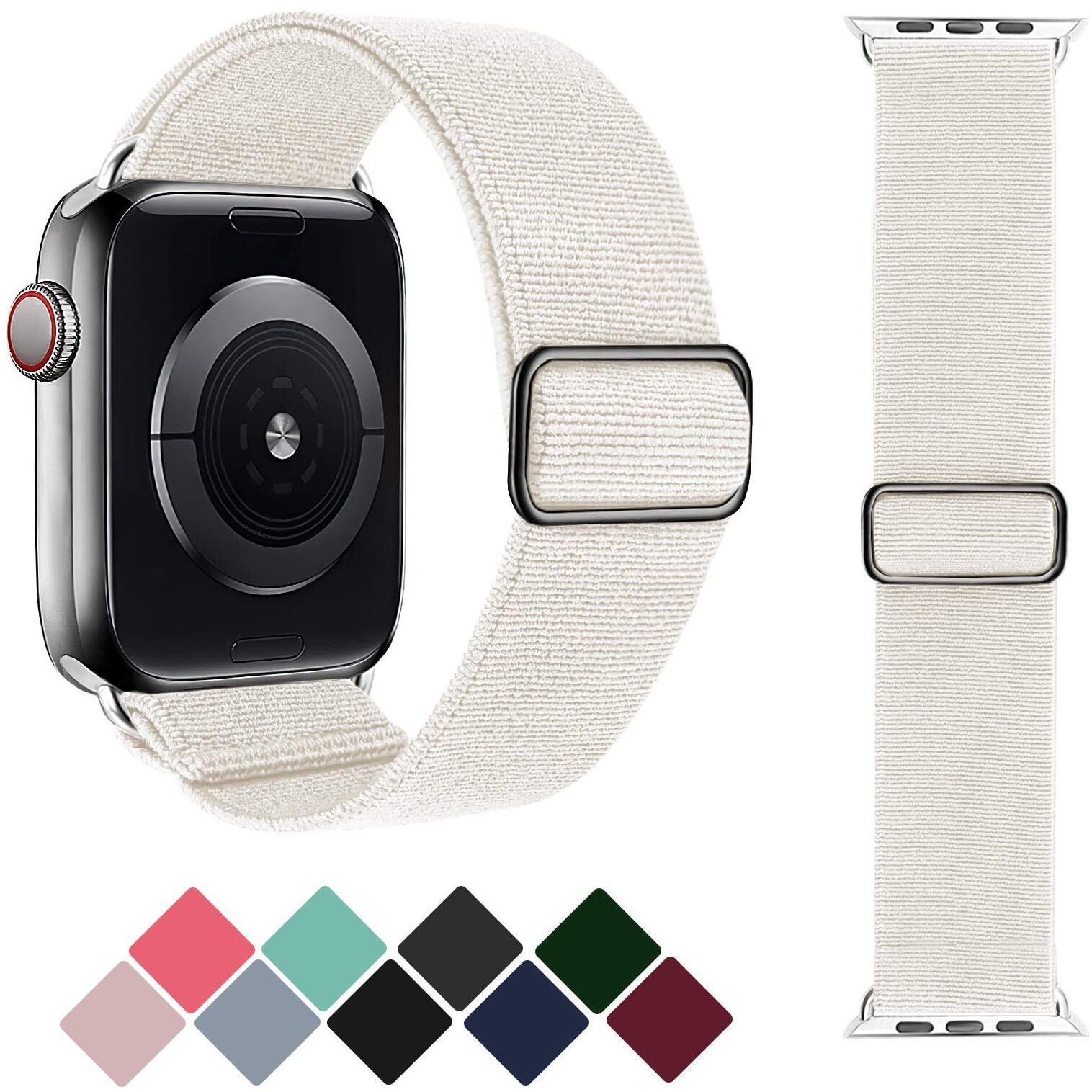 Greatfine Stretchy Solo Loop Strap Compatible With Apple Watch Bands 38Mm 40Mm,Elastic Nylon Braided Band&Adjustable Buckle Women Men Sport Watch Bands For Iwatch Series 6/5/4/3/2/1 Se(White-38/40)