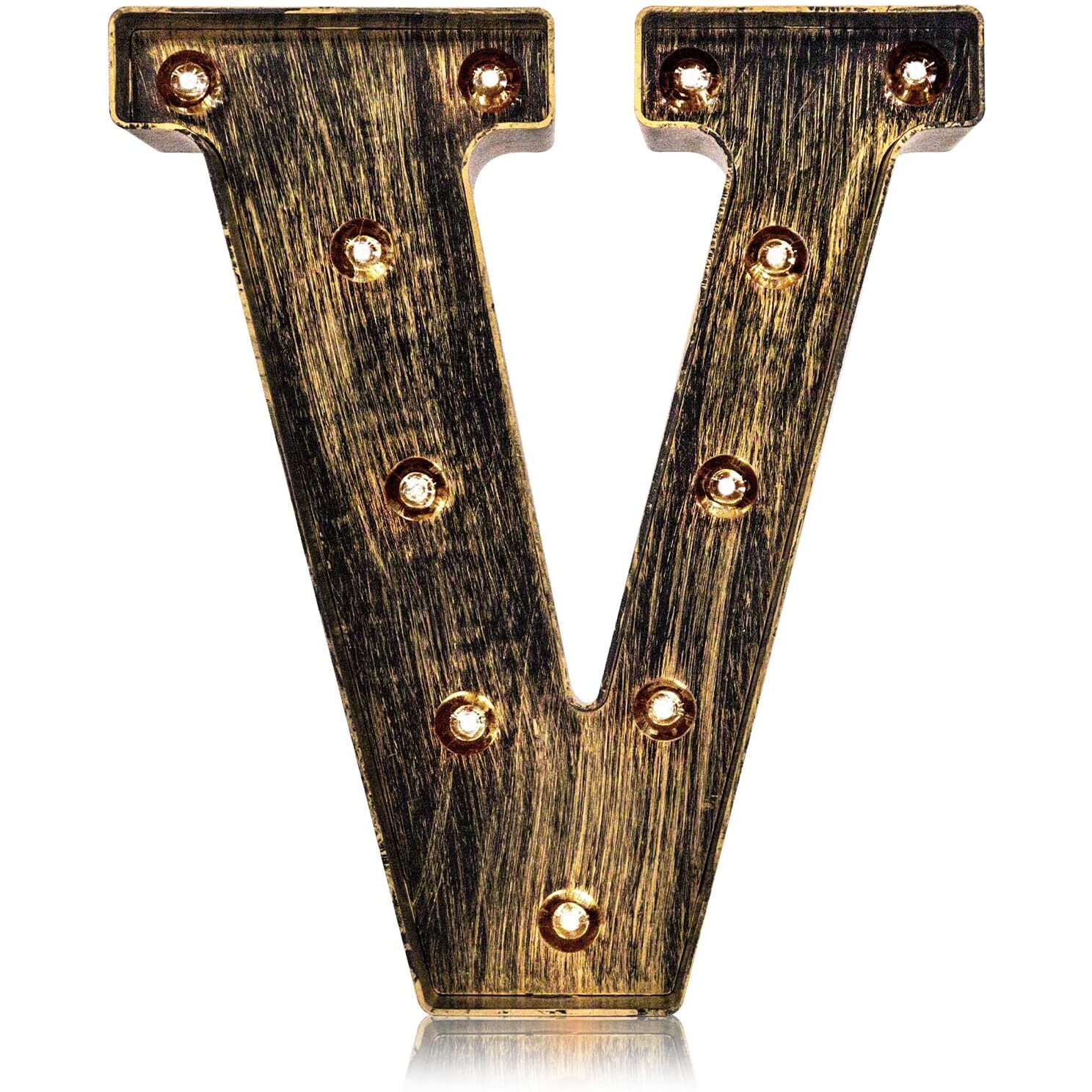 Oycbuzo Golden Black Led Marquee Letter - Industrial, Vintage Style Light Up Alphabet Letter Sign For Cafe Wedding Birthday Party Christmas Lamp Home Bar Initials Decor - V