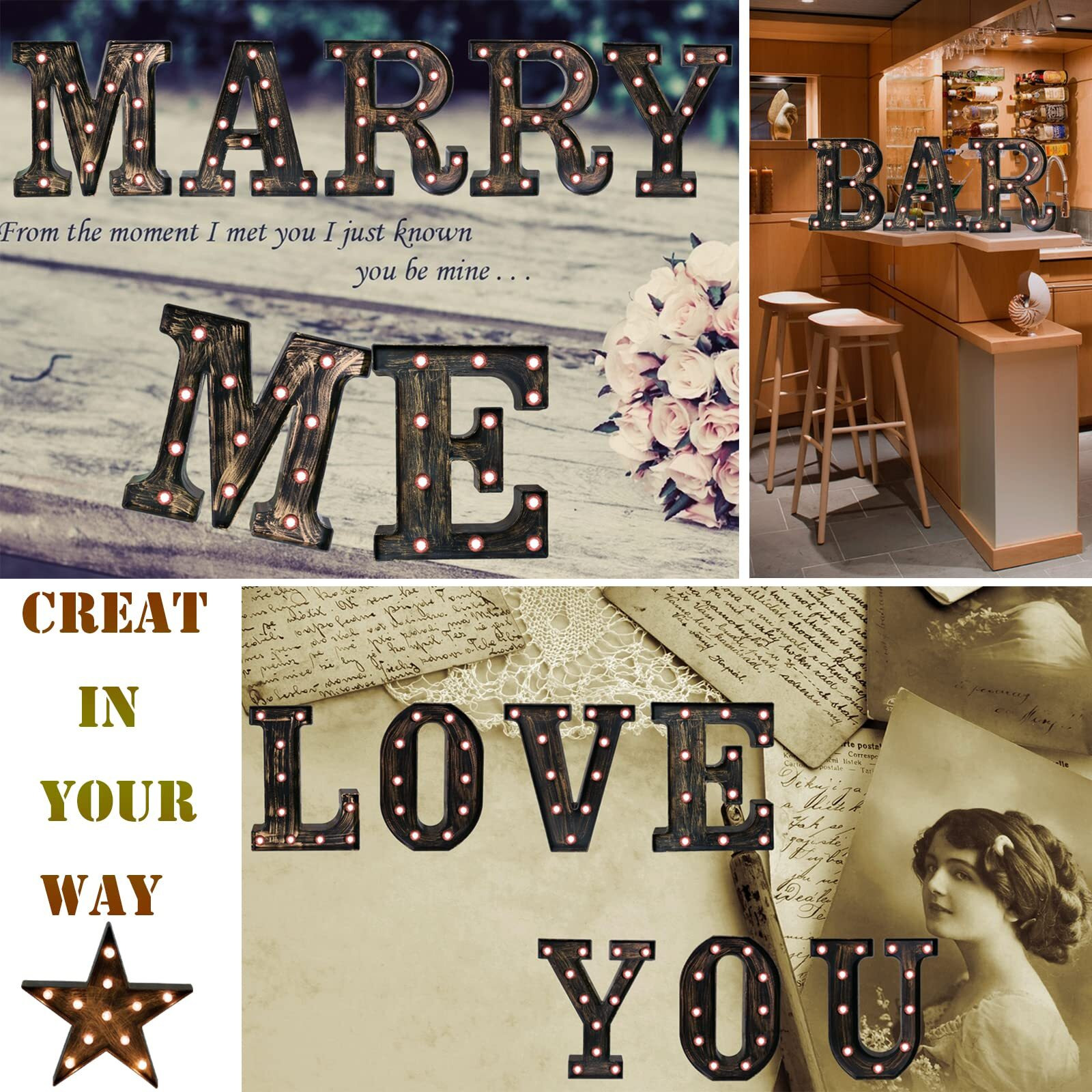 Oycbuzo Golden Black Led Marquee Letter - Industrial, Vintage Style Light Up Alphabet Letter Sign For Cafe Wedding Birthday Party Christmas Lamp Home Bar Initials Decor - V