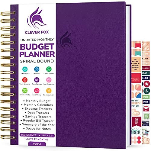 Clever Fox Budget Planner - Coiled Budget Book With Colorful Pages, Monthly Financial Planner, Budgeting Organizer & Expense Tracker Notebook, Finance Journal, 85X95 Hardcover - Purple