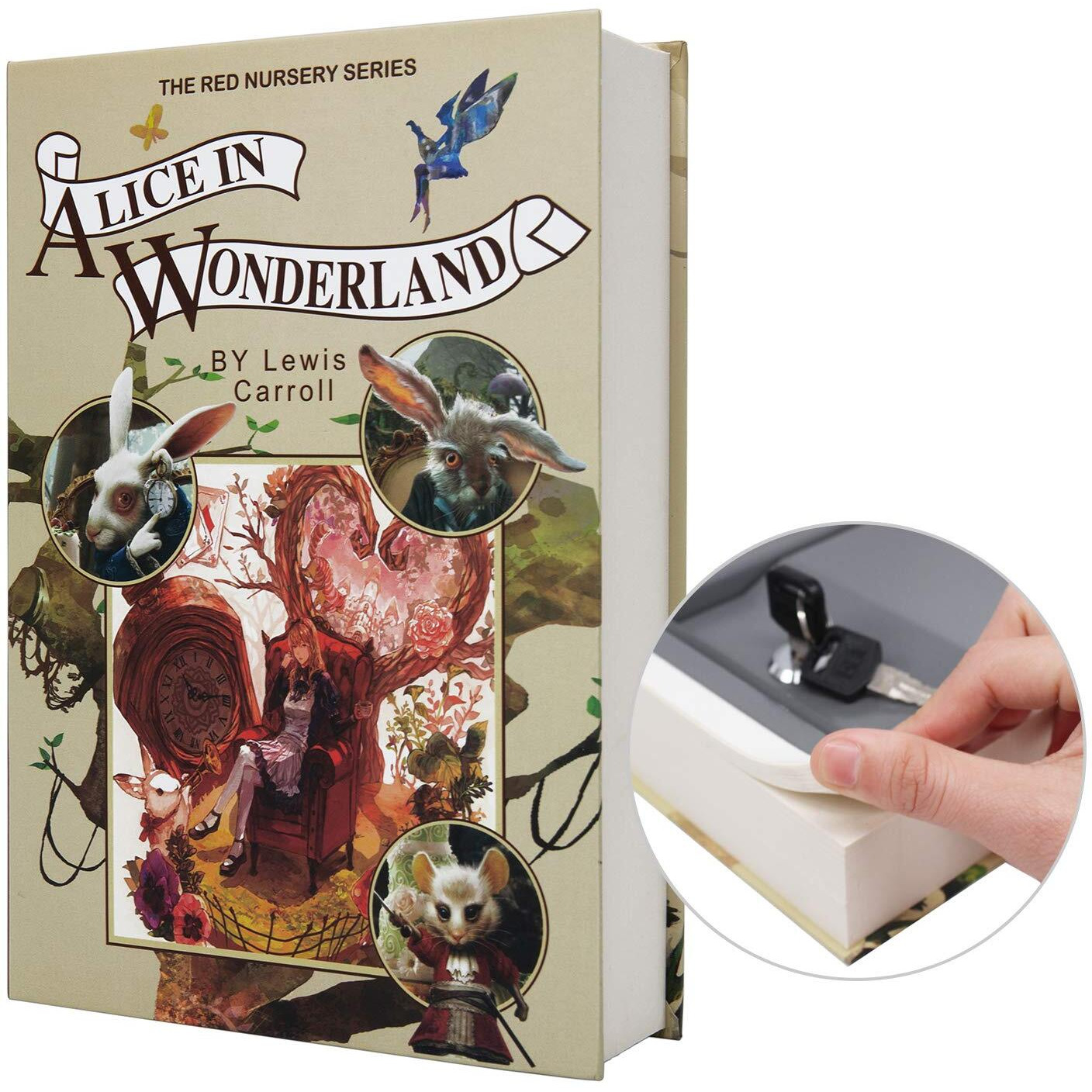 Real Paper Transfer Book Safe, Hollow With Secret Hidden Compartment, Key Lock, 8.7&quot6&quot2" (Alice-Key)