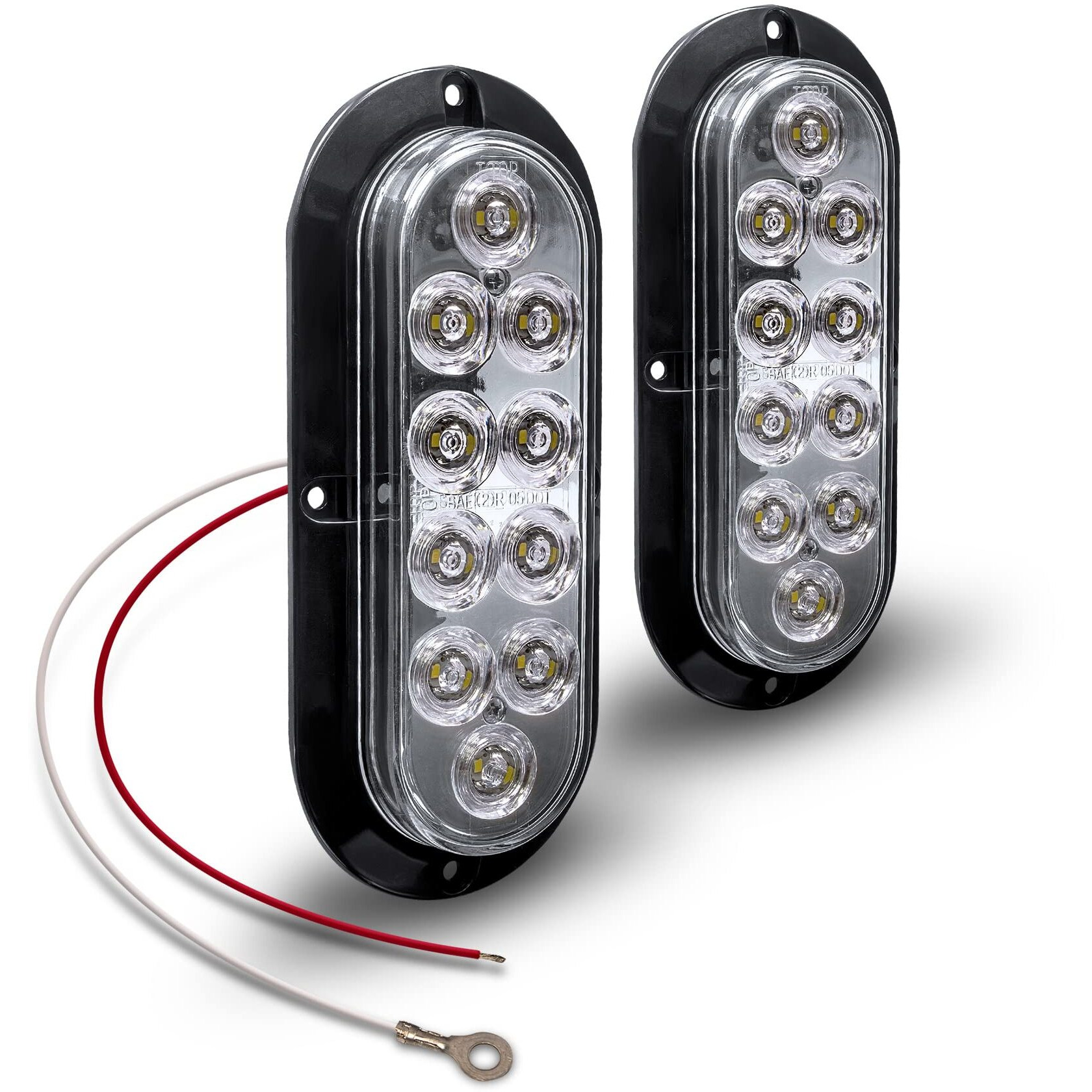 2Pc 6 Inch White Oval Led Reverse Trailer Tail Light Kit Dot Fmvss 108] Sae (2) R] Surface-Mount] Ip67 Waterproof] Reverse Back-Up Signal] Trailer Lights For Boat Trailer Rv Trucks