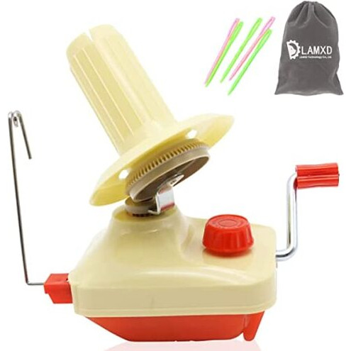 Lamxd Needlecraft Yarn Ball Winder Hand Operated,Red,Portable Package,Easy To Set Up And Use,Sturdy With Metal Handle And Tabletop Clamp,Including Yarn Needles Set
