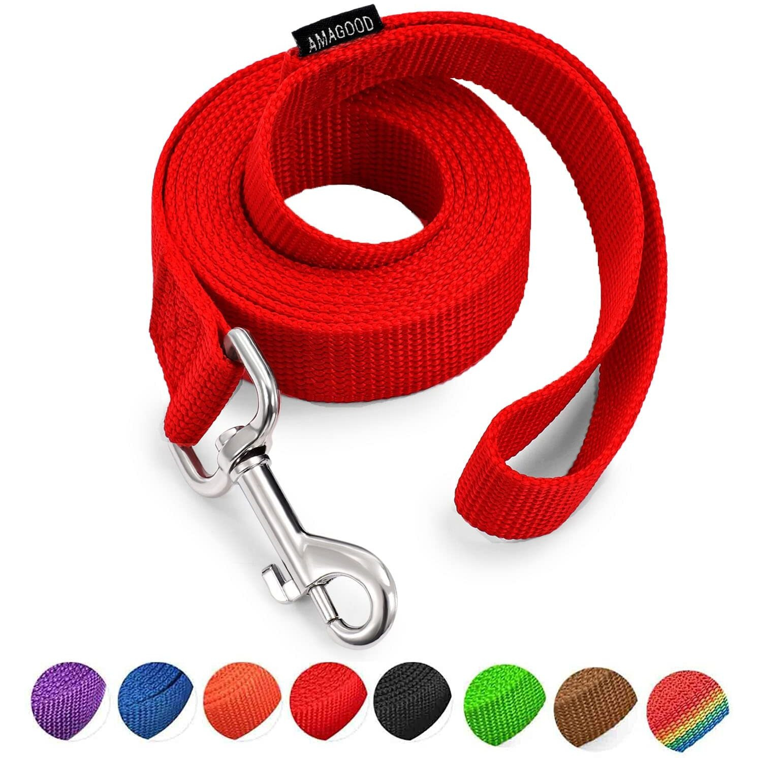 Amagood 6 Ft Puppy/Dog Leash, Strong And Durable Traditional Style Leash With Easy To Use Collar Hook,Dog Lead Great For Small And Medium And Large Dog (1 In X 6 Ft(Pack Of 1), Red)