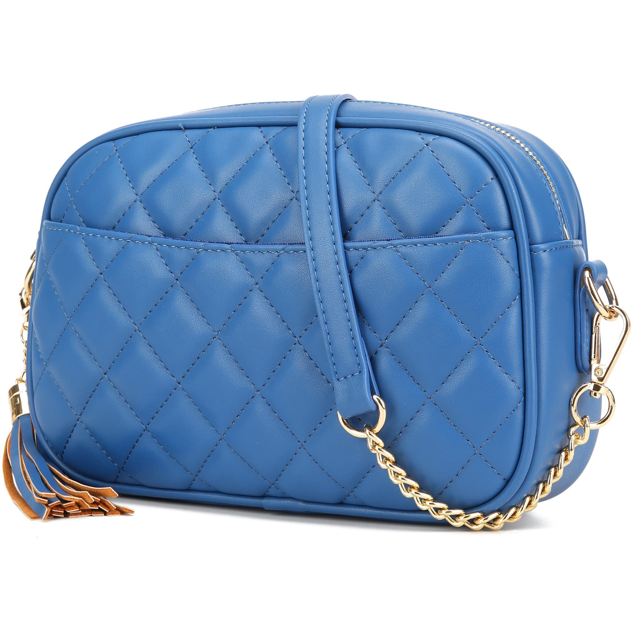 Lola Mae Quilted Crossbody Bag, Medium Lightweight Shoulder Purse Top Zipper Tassel Accent Royal Blue Purse (Royal-Blue)