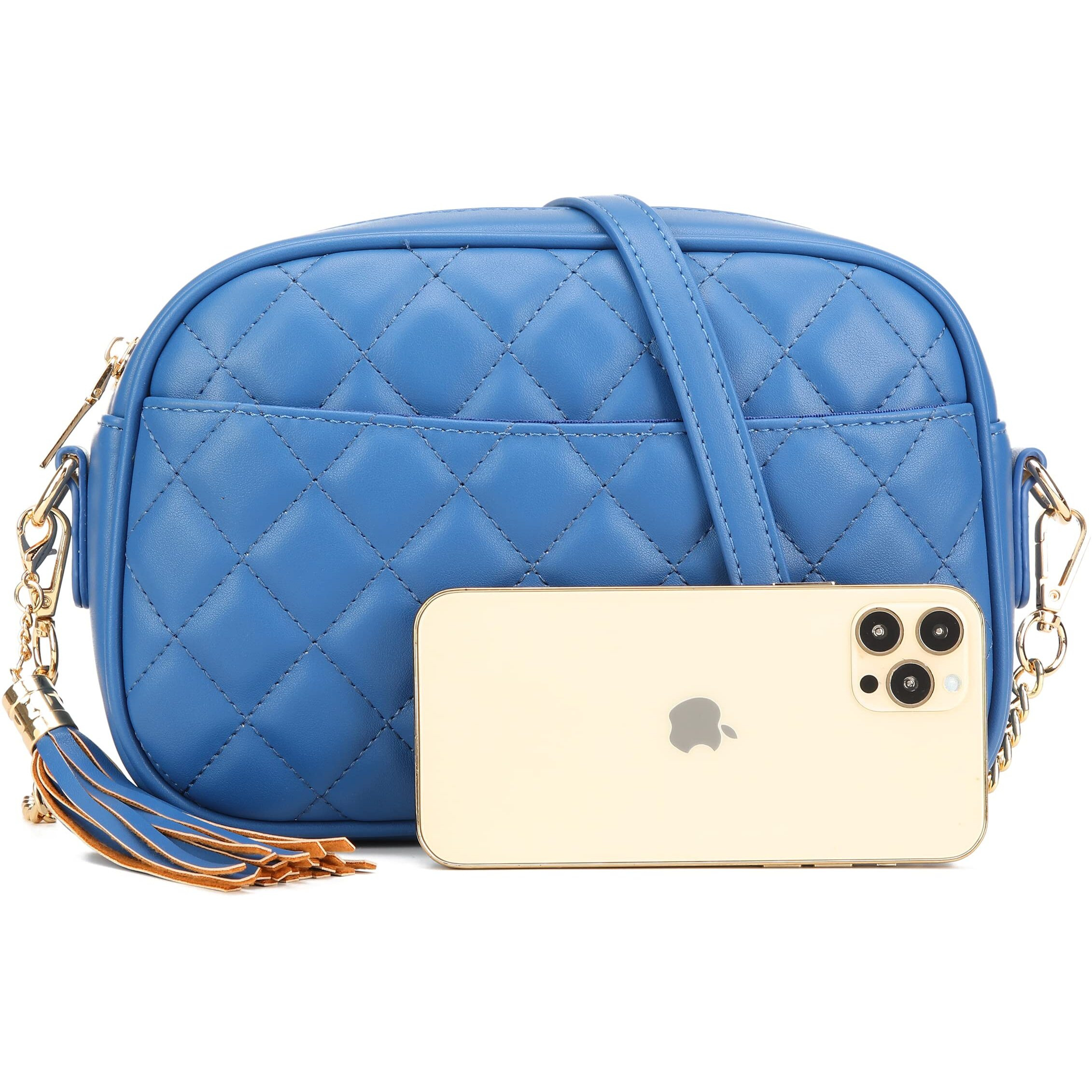 Lola Mae Quilted Crossbody Bag, Medium Lightweight Shoulder Purse Top Zipper Tassel Accent Royal Blue Purse (Royal-Blue)
