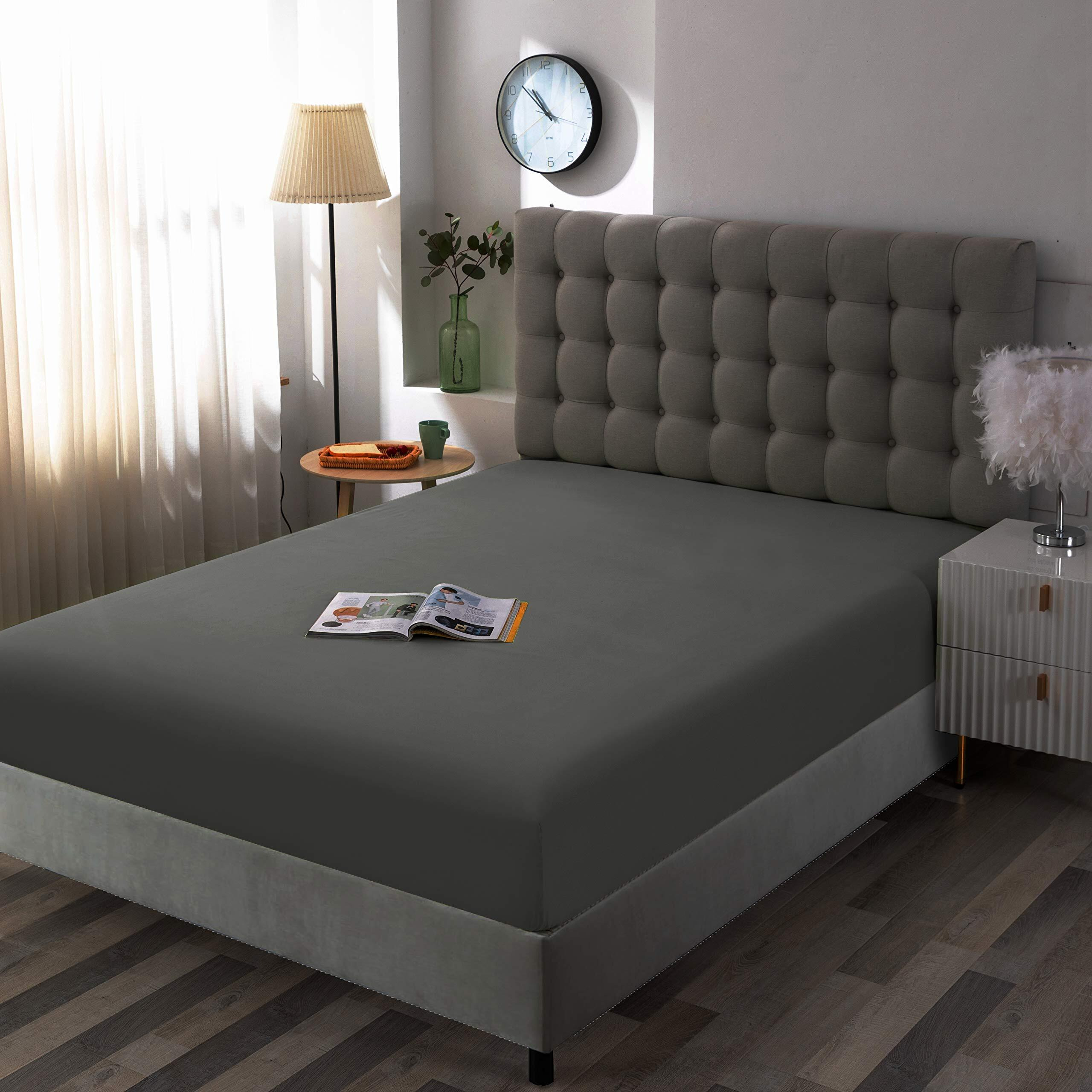 Sfoothome Fitted Sheet Dark Gray, 14 Inch Deep Pocket, Queen Bed Fitted Sheet - Soft And Comfortable Microfiber - Fade Wrinkle Resistant