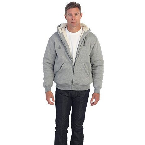Gioberti Mens Heavyweight Sherpa Lined Fleece Hoodie Jacket, Heather Gray, Medium
