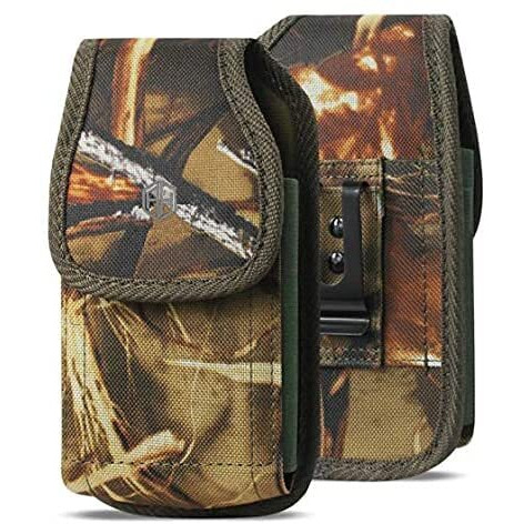 Ah Heavy Duty Cell Phone Holster, Hunting Camo Phone Pouch Carrier S5 Belt Clip Phone Belt Holder With Loops Belt Clips For Holsters Fits Iphone 6 7 8 11 Galaxy S8 S9 S10 W/Thick Case (Medium)