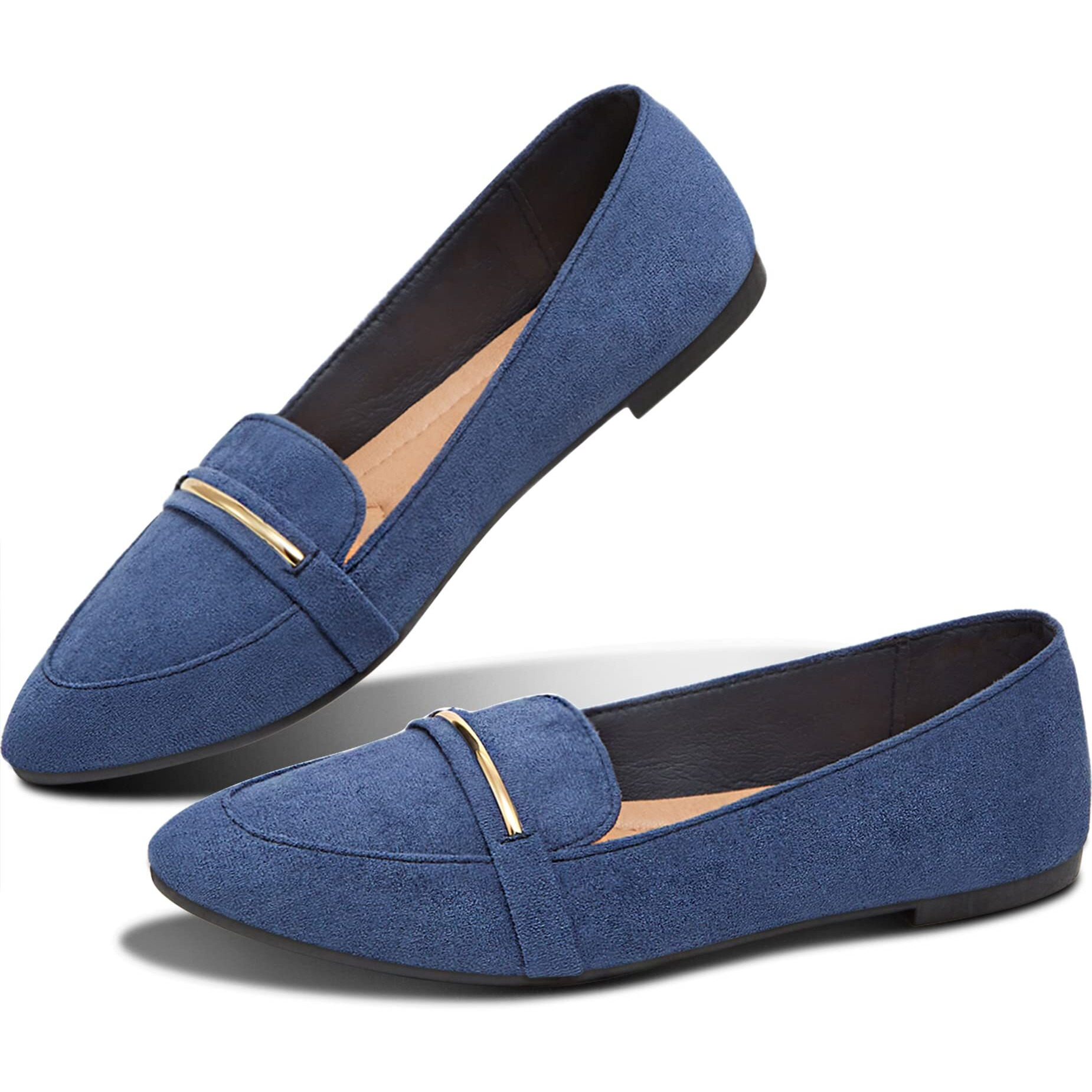 Women's Pointy Toe Loafer Flat Comfortable Faux Suede Work Shoes,Cute Penny Loafer Slip On Ballet Flat(Navy Us9)