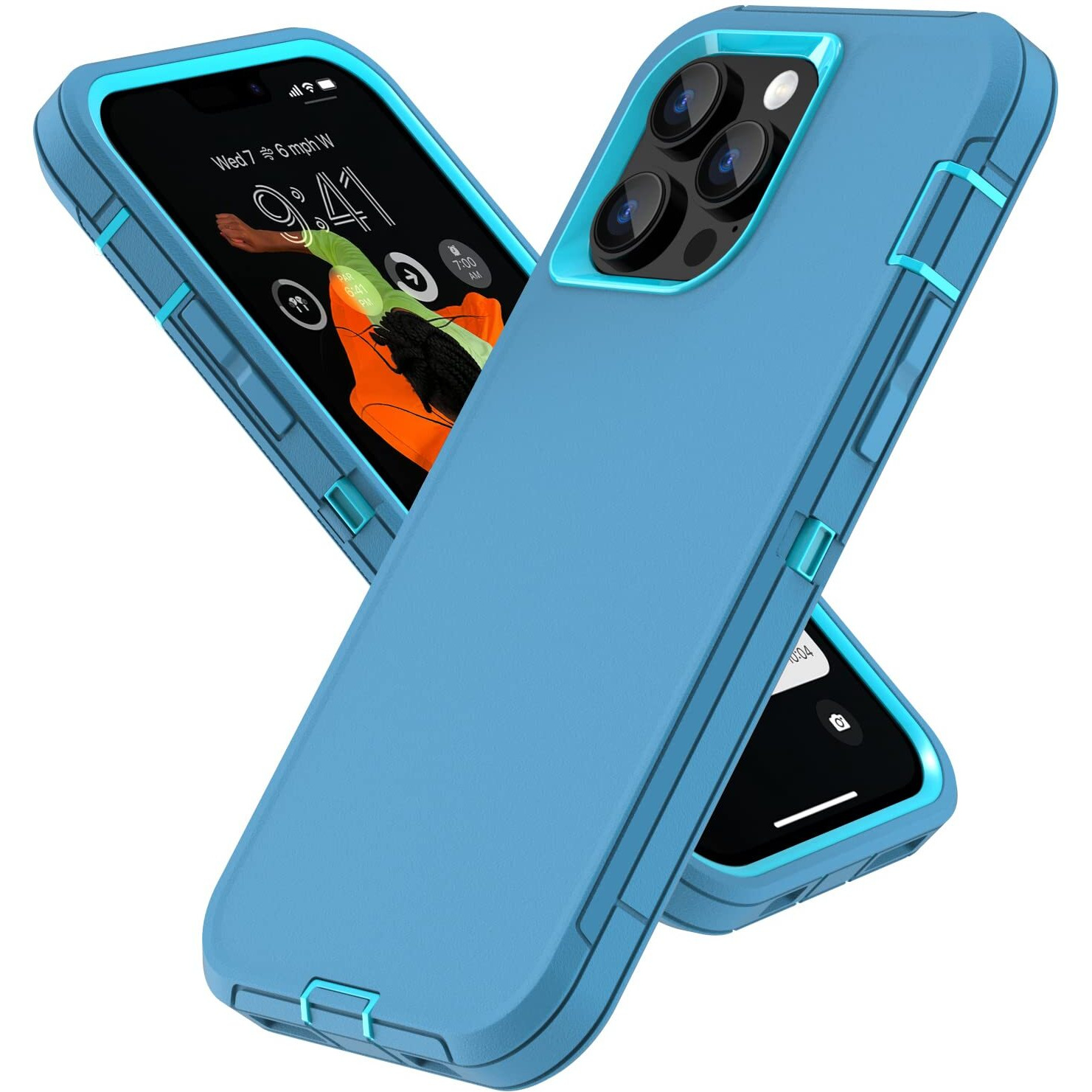 Sansunto For Iphone 13 Pro Max & Iphone 12 Pro Max Heavy Duty Shockproof Case, Full Body Protection Silicone Rubber With Hard Pc Tough Rugged Durable Phone Cover For Boys & Men. (Teal/Turquoise)