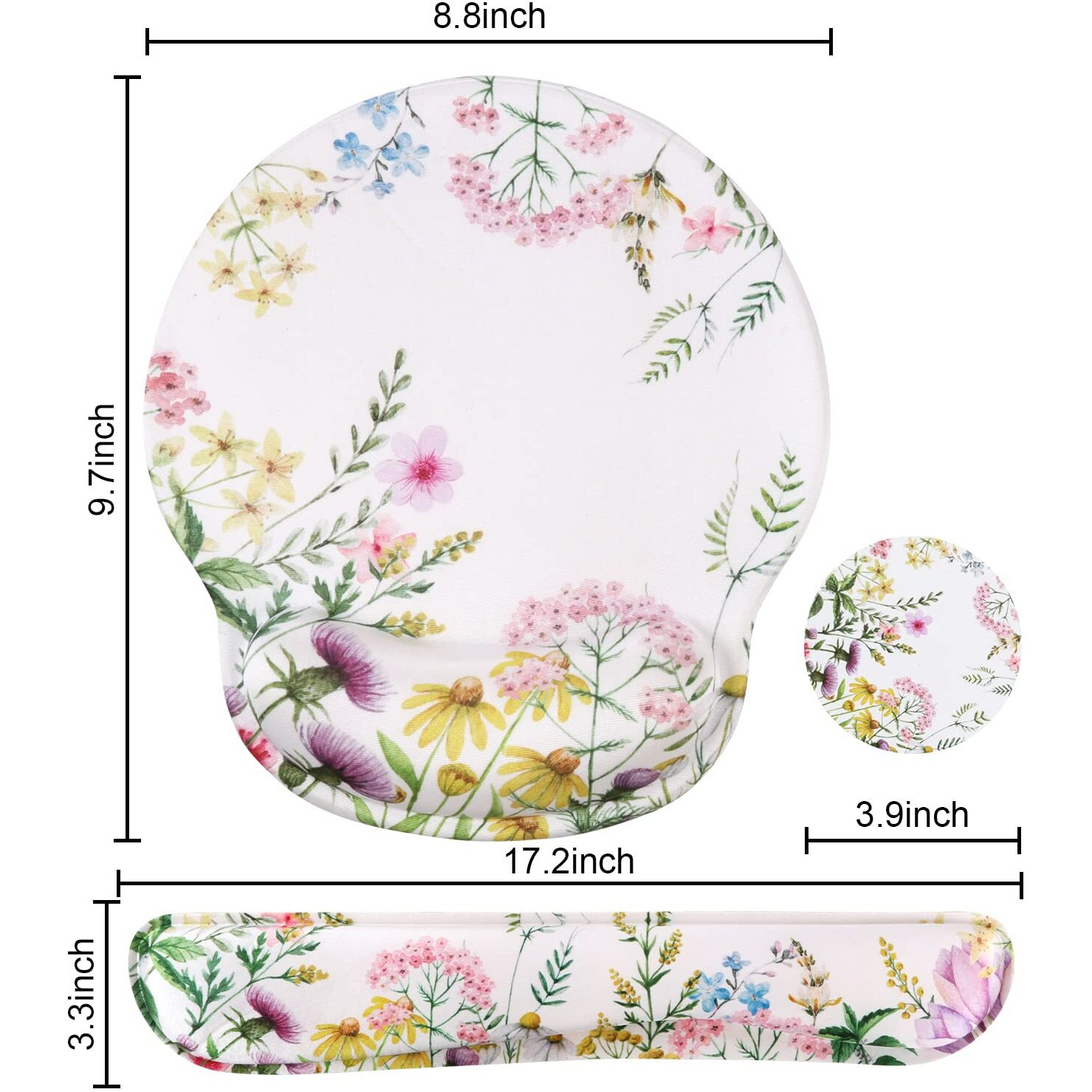 Ileadon Mouse Pad With Wrist Support Keyboard Wrist Rest Set, Ergonomic Mouse Pad With Non-Slip Base For Computer Laptop Home Office + Coasters, Easy Typing & Pain Relief Mouse Mat, Wild Flowers