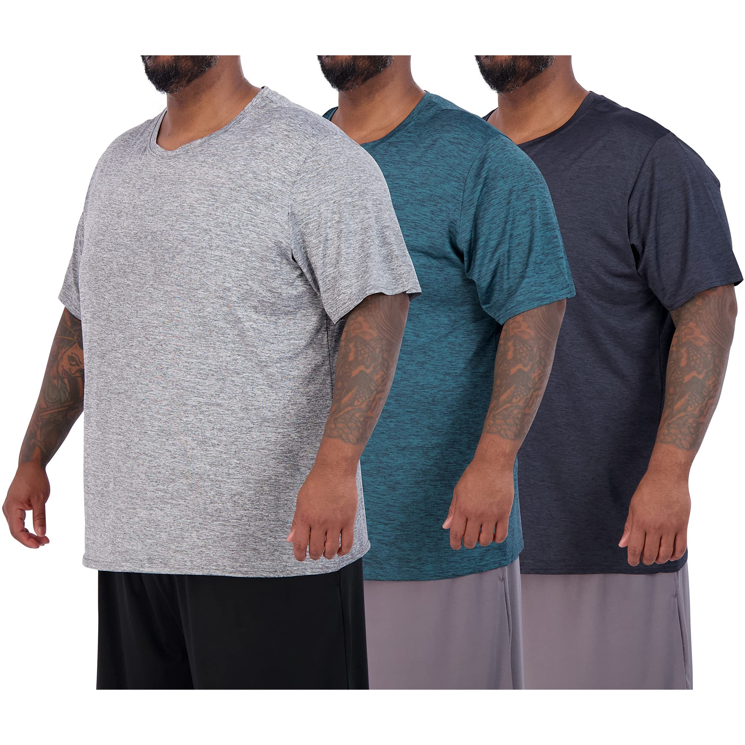 3 Pack Menas Big And Tall Tech Stretch Short Sleeve Crew Quick Dry Fit T-Shirt Wicking Active Athletic Gym Top Plus Size Clothes Lounge Sleep Running Essentials Basketball Workout Tee- Set 9, 4Xlt