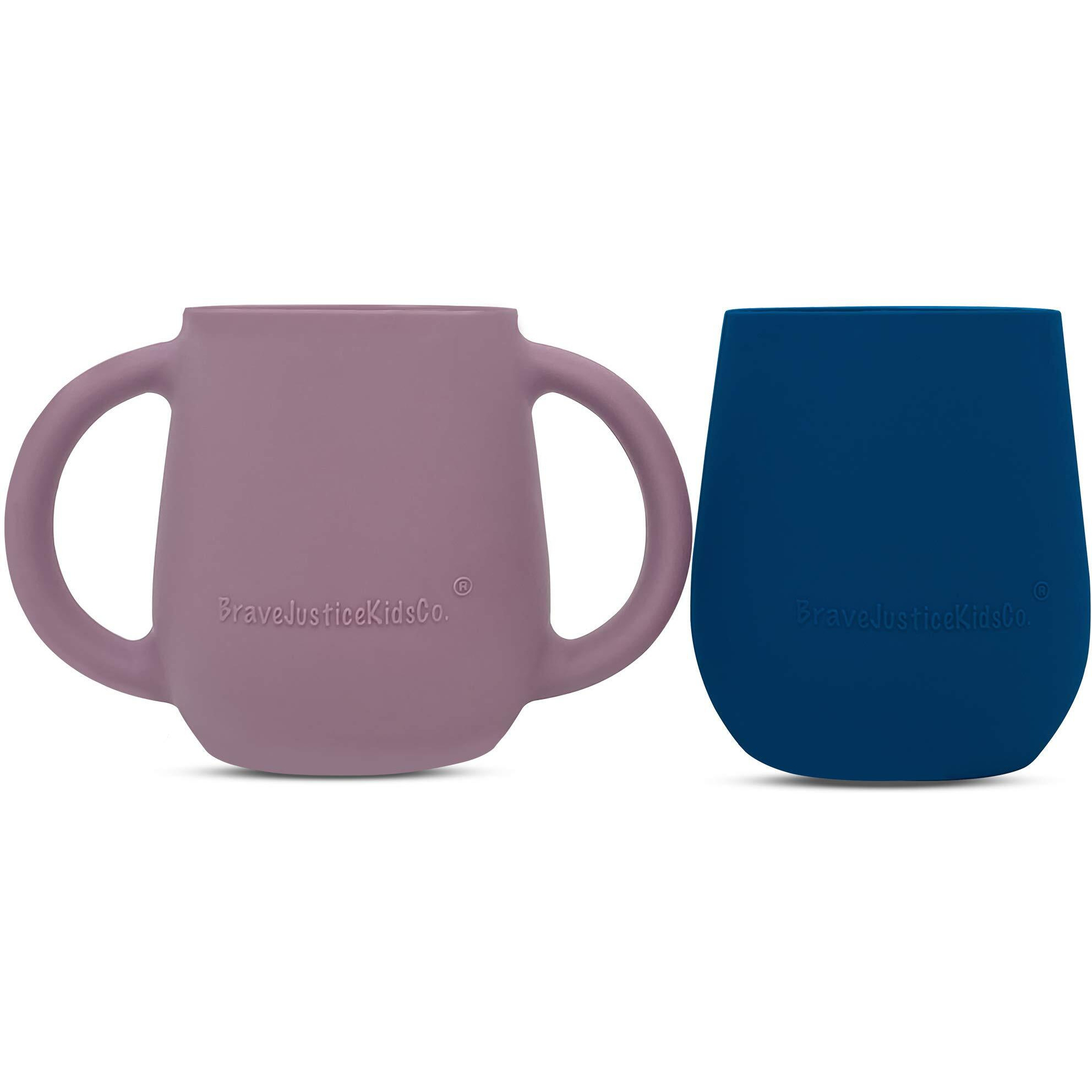 Bravejusticekidsco. | Teenie Tiny Silicone Developmental Baby-Led Weaning Drinking Cups (2 Pack) (Mauve And Blue Fusion)