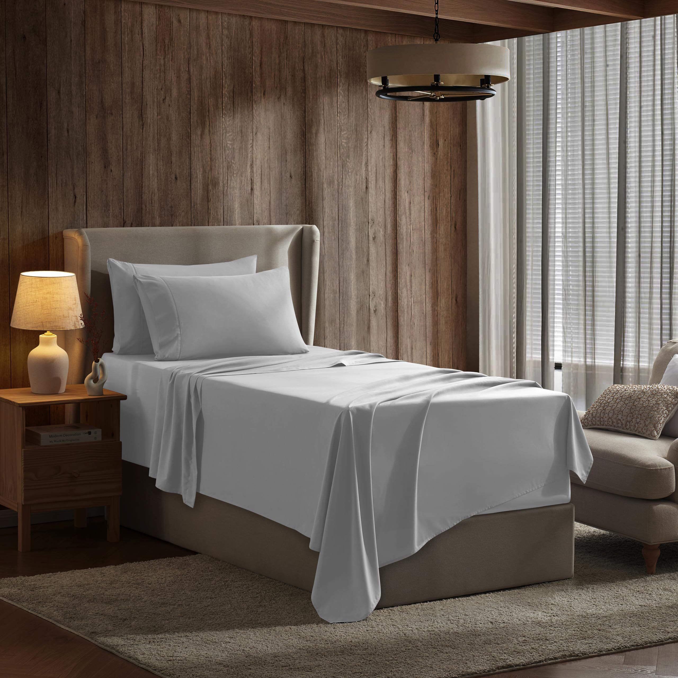 Nestl Extra Twin Xl Deep Pocket Sheets Set - 4 Pc Soft Microfiber Twin Xl Sheets Deep Pocket - Fade Resistant Bedding Sheets & Pillowcases - Twin Xl, Silver Light Gray