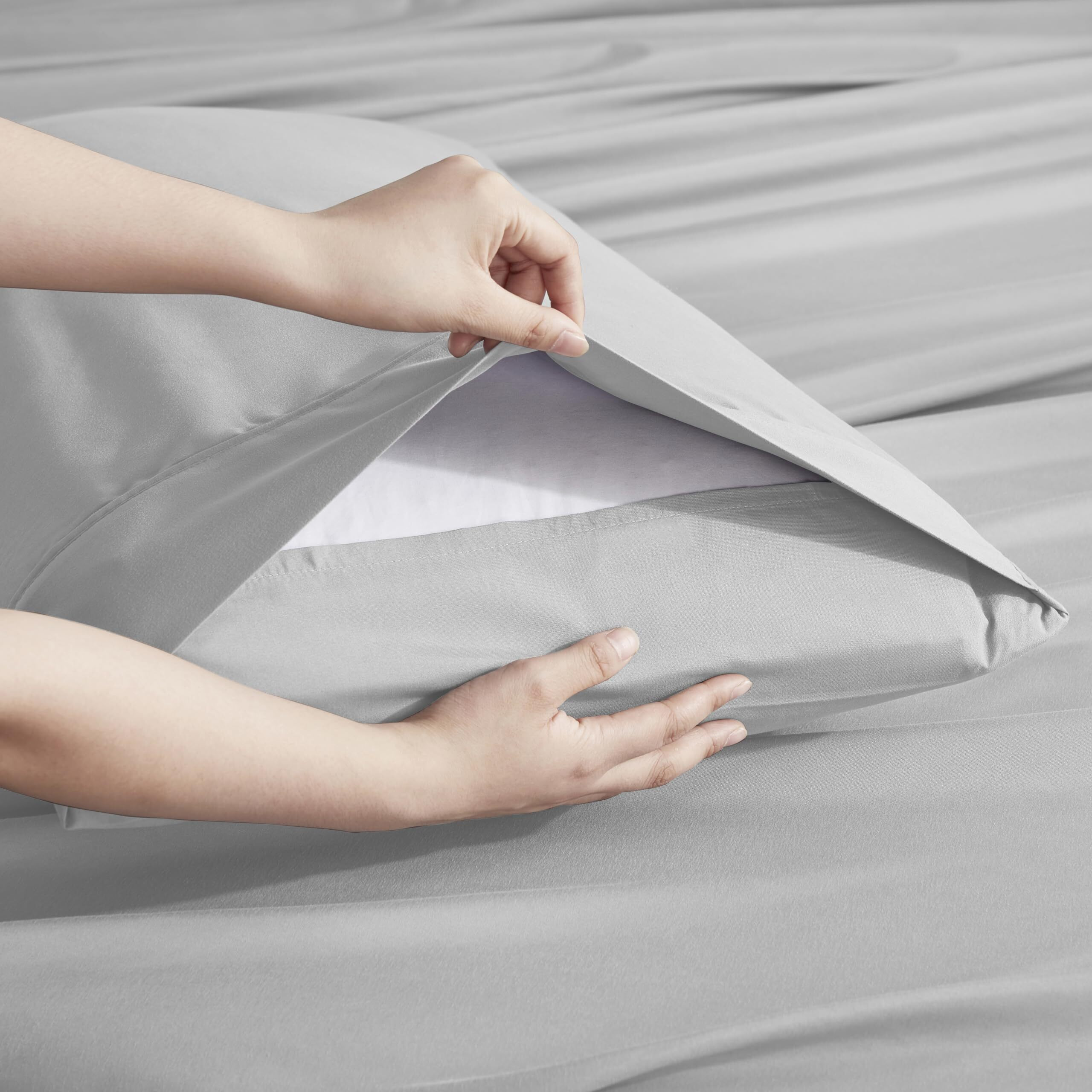 Nestl Extra Twin Xl Deep Pocket Sheets Set - 4 Pc Soft Microfiber Twin Xl Sheets Deep Pocket - Fade Resistant Bedding Sheets & Pillowcases - Twin Xl, Silver Light Gray