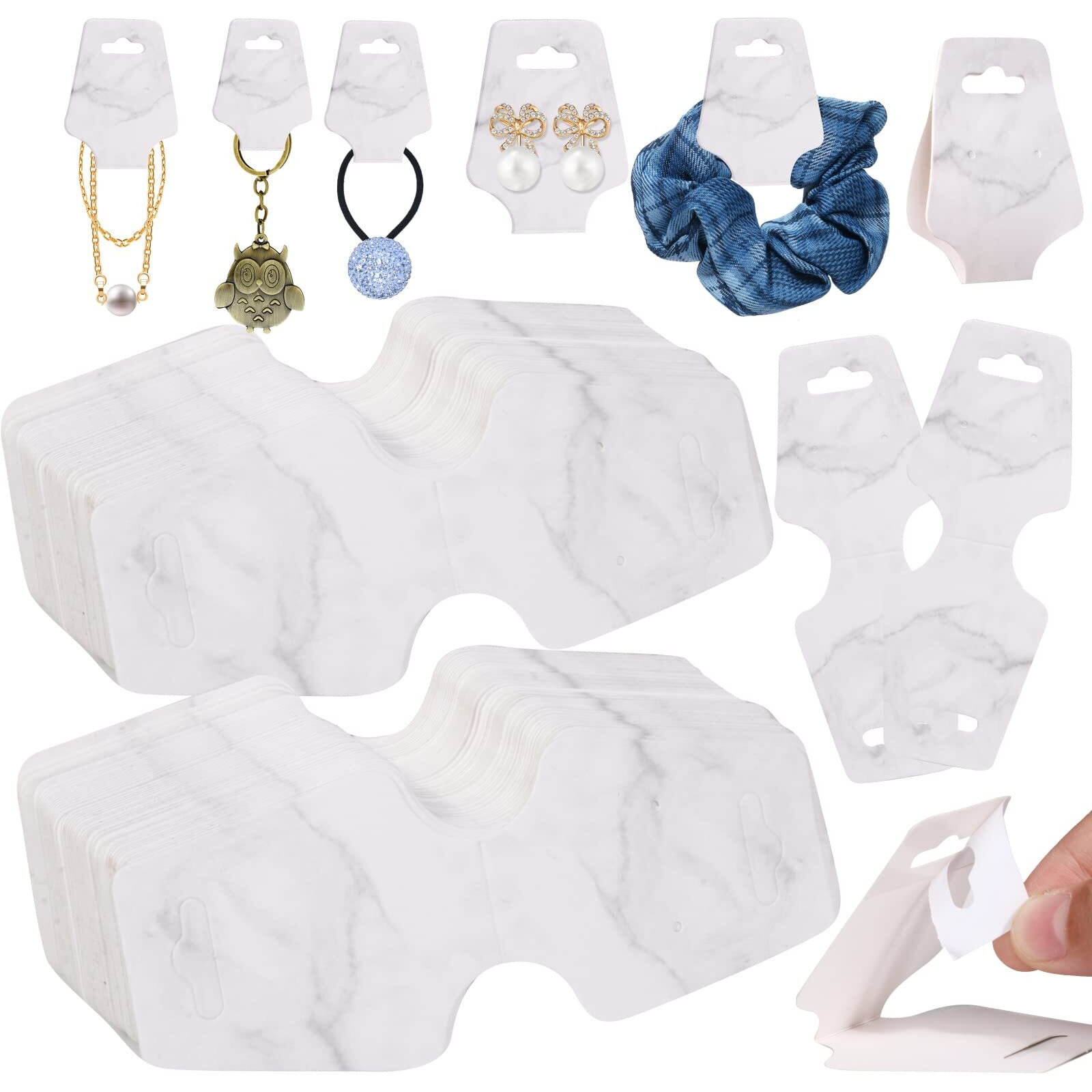 200Pcs Bracelet Cards,Necklace Cards,Keychain Display Cards,Hair Band Cards,Self Adhensive Fold Over Jewelry Packaging (Mable, 1.8X4.7 Inches)