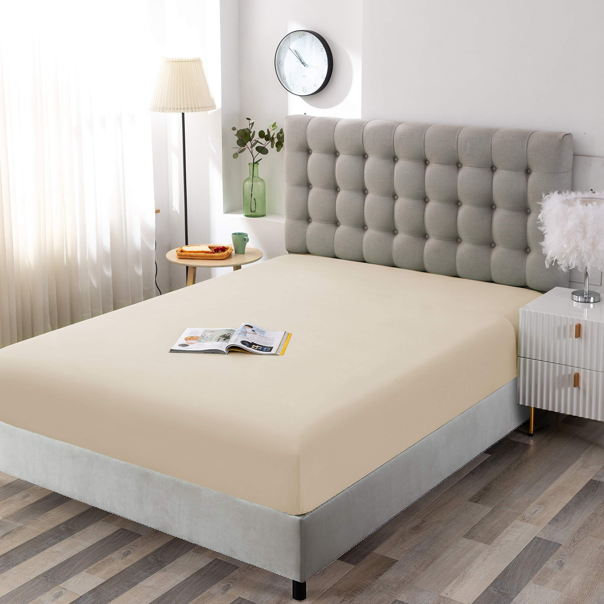 Sfoothome Fitted Sheet Twin Size With Deep Pockets - Soft And Comfortable Microfiber - Fade Wrinkle Resistant, Beige Mattress Sheets