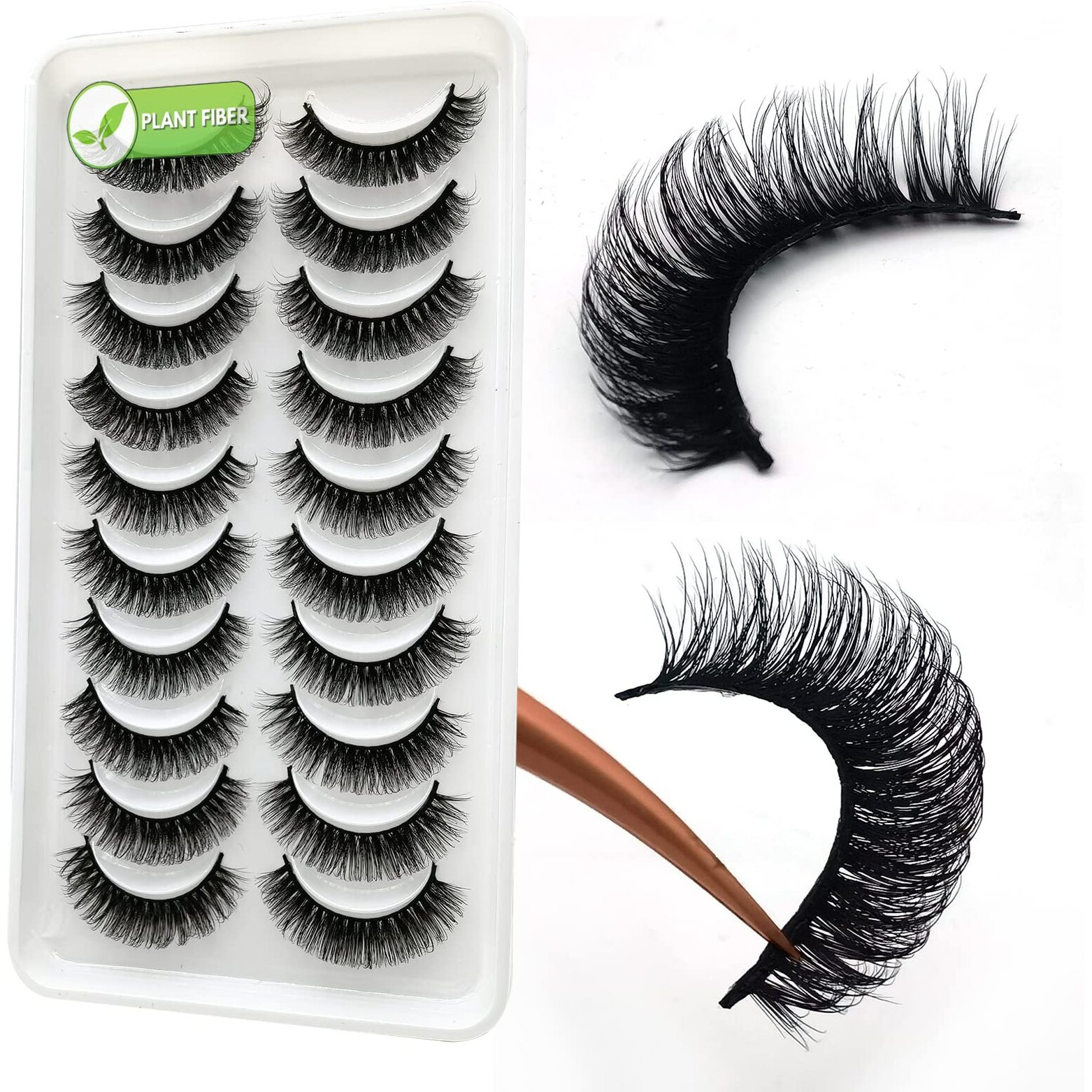 3D Plant Fibre Russian Strip Lashes, D Curl Lash Strips, Natural False Lashes Mink, Wispy Fake Lashes, D Curl Strip Lashes, Natural Wispies Mink Eyelashes, Faux Mink Eyelashes Natural Look(Sdc78)