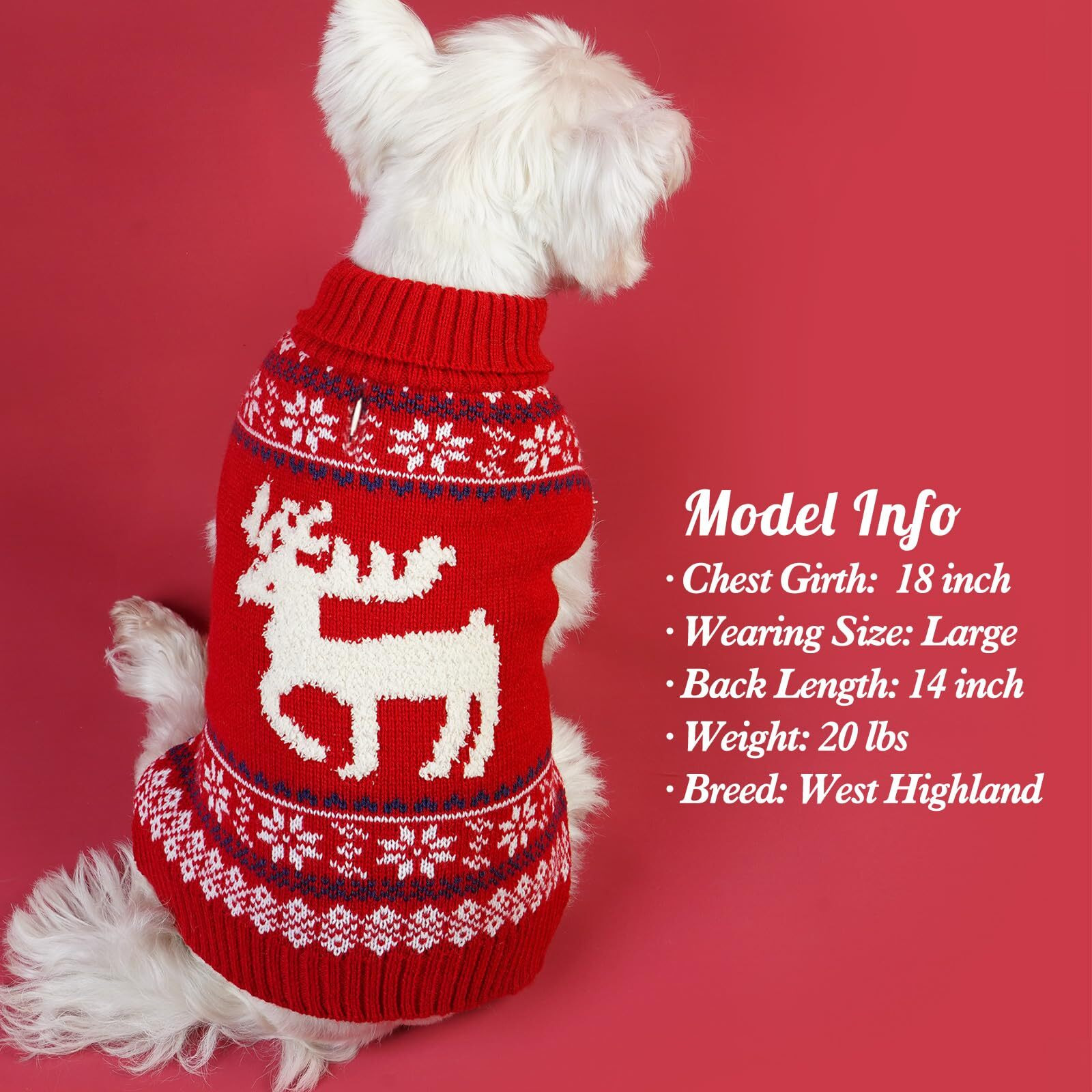 Kyeese Dog Sweater Christmas With Leash Hole Reindeer Dog Knitwear Turtleneck For Holiday Dog Christmas Outfit,Reindeer,Xxl