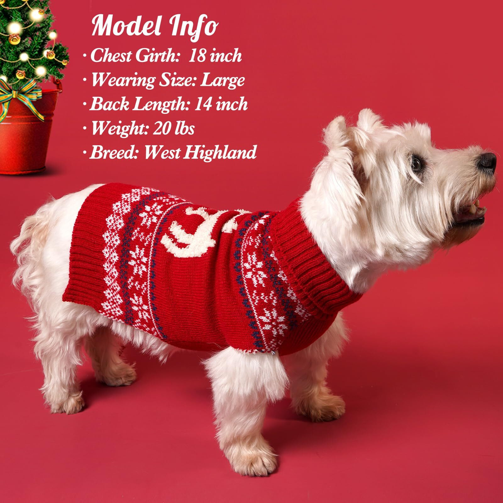 Kyeese Dog Sweater Christmas With Leash Hole Reindeer Dog Knitwear Turtleneck For Holiday Dog Christmas Outfit,Reindeer,Xxl