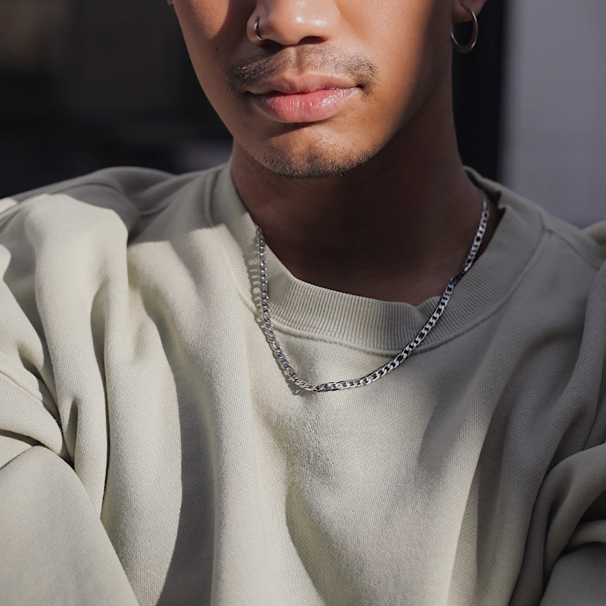 Monily Chain Necklace For Men 5Mm 24 Inches Stainless Steel Figaro Link Chain For Women Mens