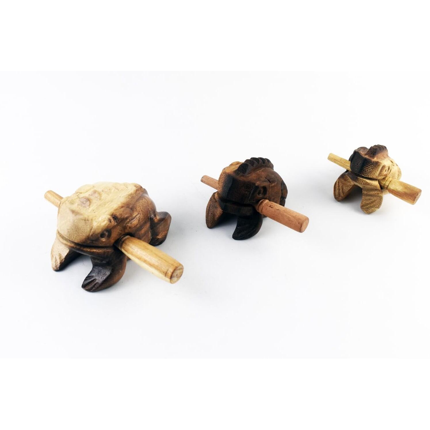 Guiros Percussion Instruments Wooden Frog 3 Piece Set Of 5 Inch, 4 Inch, 3Inch, Wooden Frog Musical Instrument (Vintage Style)