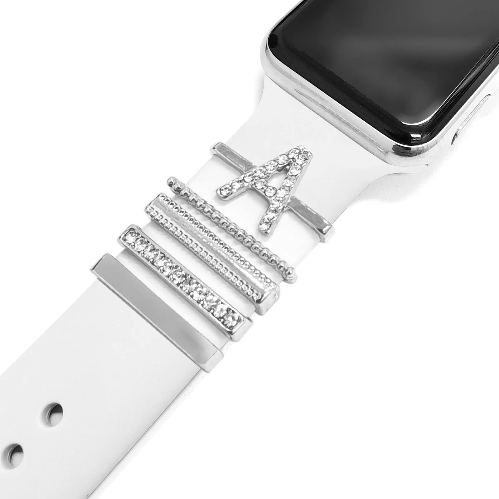 5Pcs Charms For Apple Watch Band 41Mm 45Mm 40Mm 44Mm 38Mm 42Mm Women,Diamond+Metal Jewelry Decorative Ring Loops For Iwatch Series 8 7 6 5 4 3 2 Se,Galaxy Watch 5/4,Silicone Strap Charm Accessories