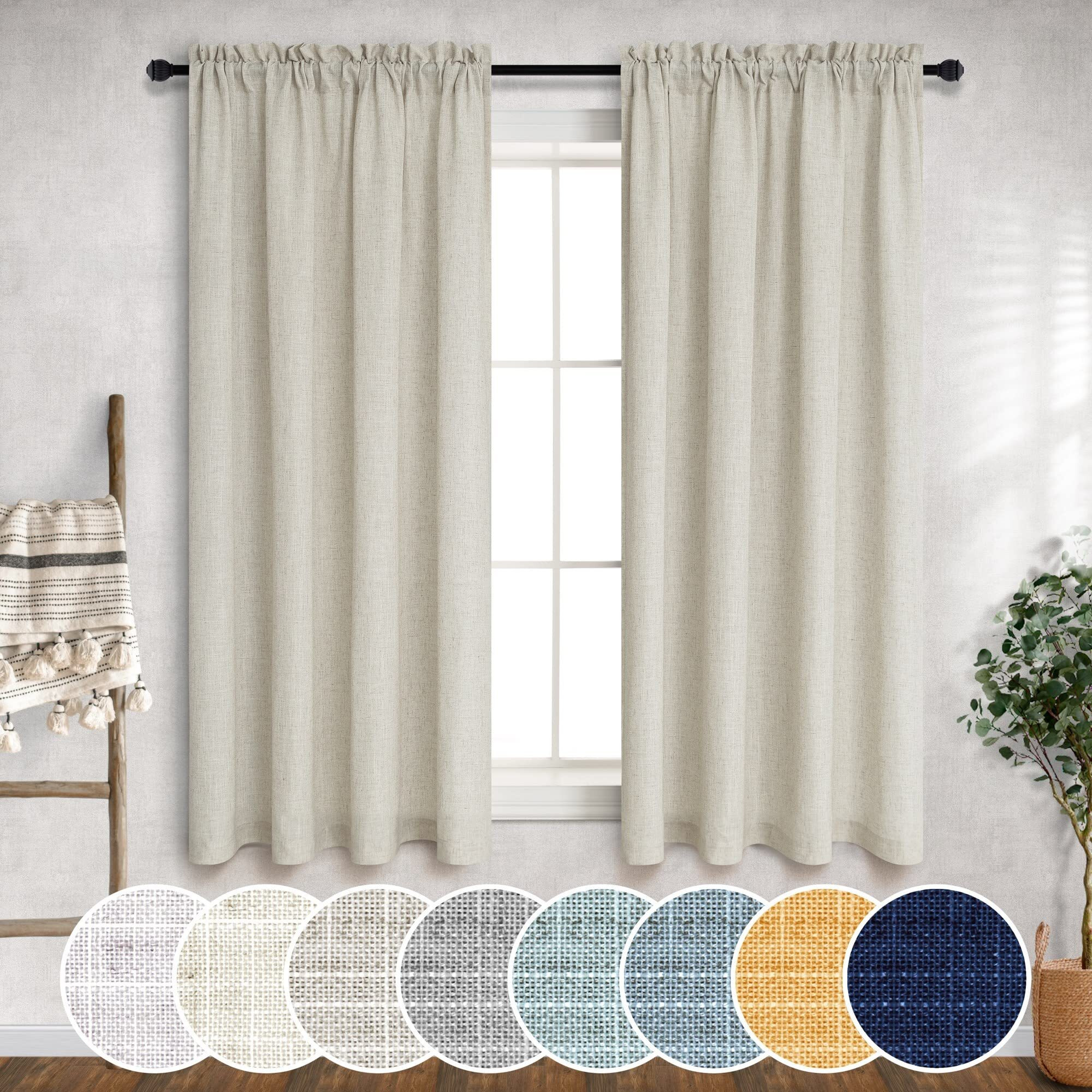 Tan Curtains 54 Inch Length For Nursery Room 2 Panel Rod Pocket Short Neutral Semi Sheer Linen Drop Cloth Look Light Filtering Cotton Curtains For Bedroom Guest Picture Window Kitchen Spa Office Beige