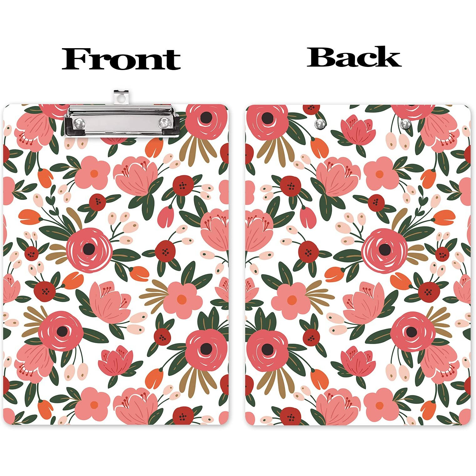 Hongri Wooden Clipboard, Fashion Design Clip Board For Classroom Students,Teacher, Women, Kids, Cute Custom Pattern, Standard Letter Size 9 X 12.5 In With Low Profile Metal Clip, Cute Flower