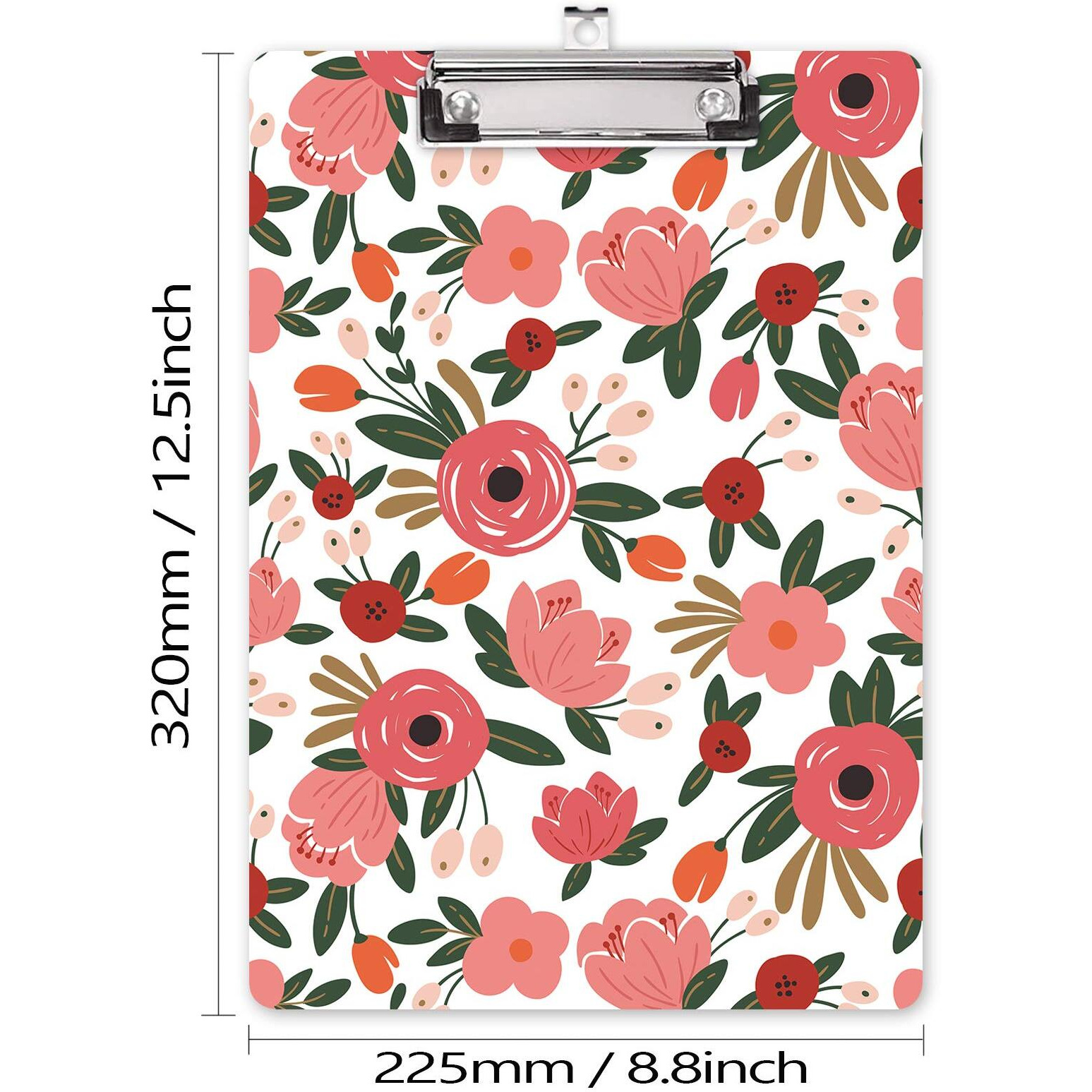 Hongri Wooden Clipboard, Fashion Design Clip Board For Classroom Students,Teacher, Women, Kids, Cute Custom Pattern, Standard Letter Size 9 X 12.5 In With Low Profile Metal Clip, Cute Flower