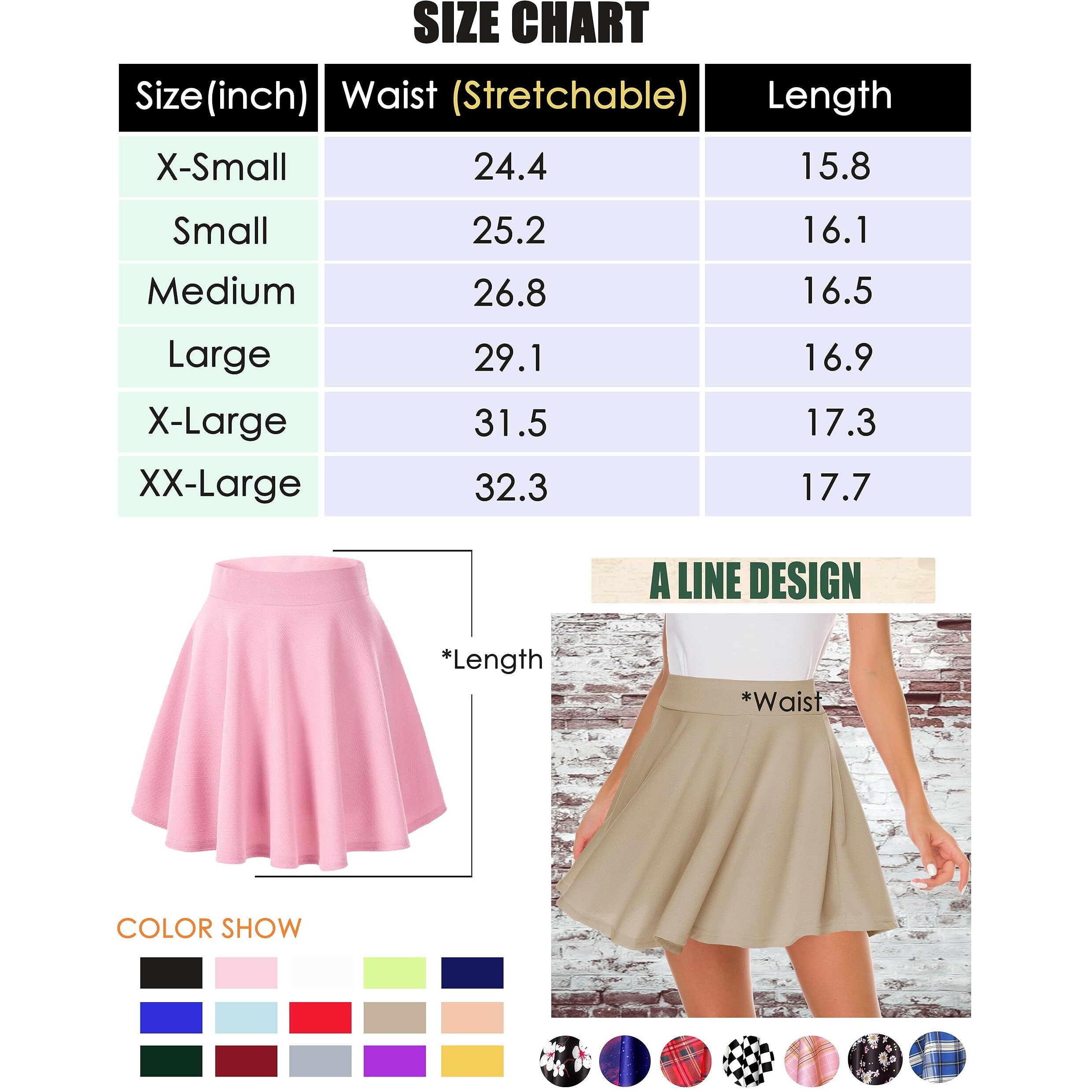 Afibi Casual Mini Stretch Waist Flared Plain Pleated Skater Skirt (Small, Dark Rose)