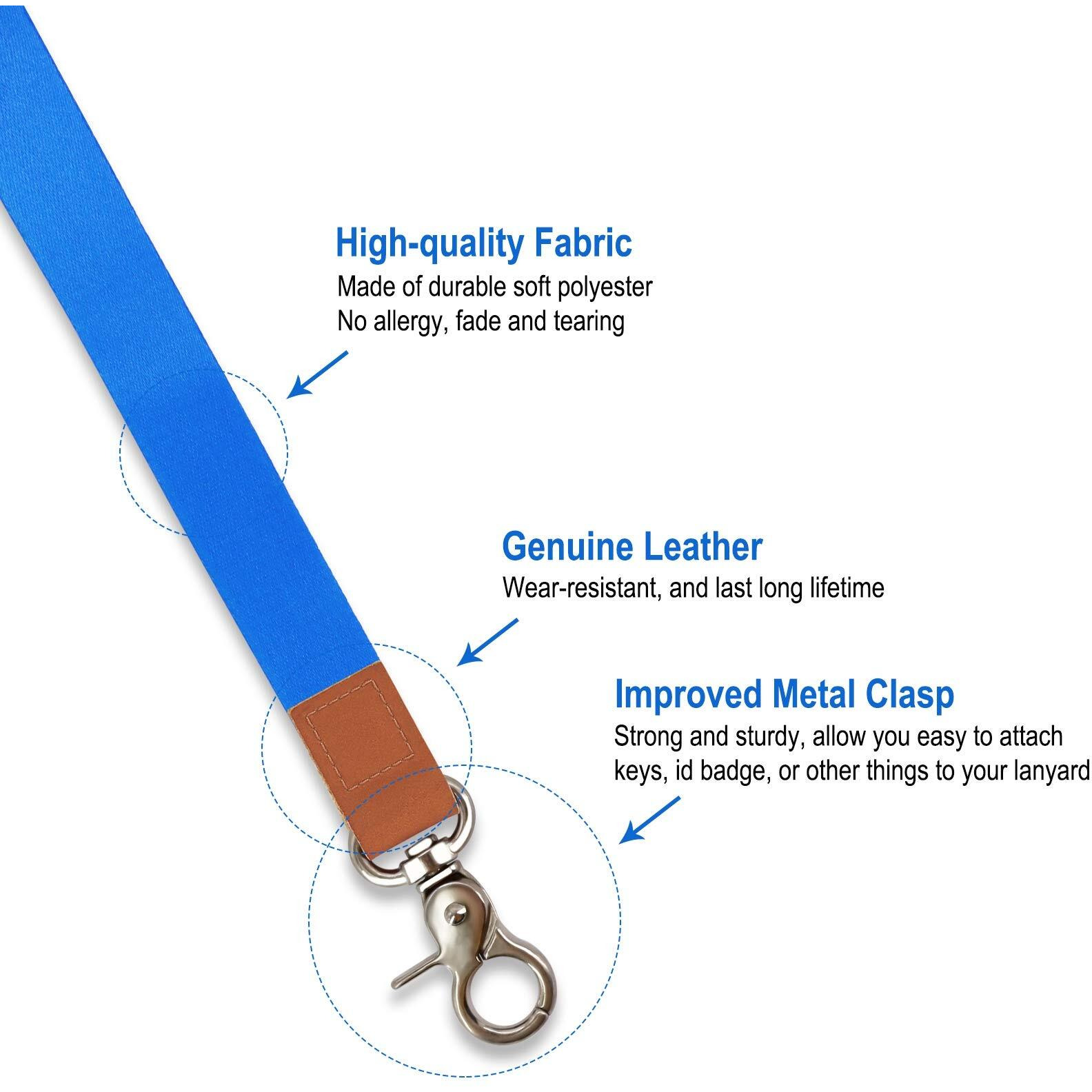 Honzuen Long Neck Lanyard Leather Keychains With Metal Clasp, Sturdy Durable Women Men Id Badge Lanyard, Neck Lanyard Strap Ideal For Car Keys, Card Holder, Whistle, Keychain, Wallet