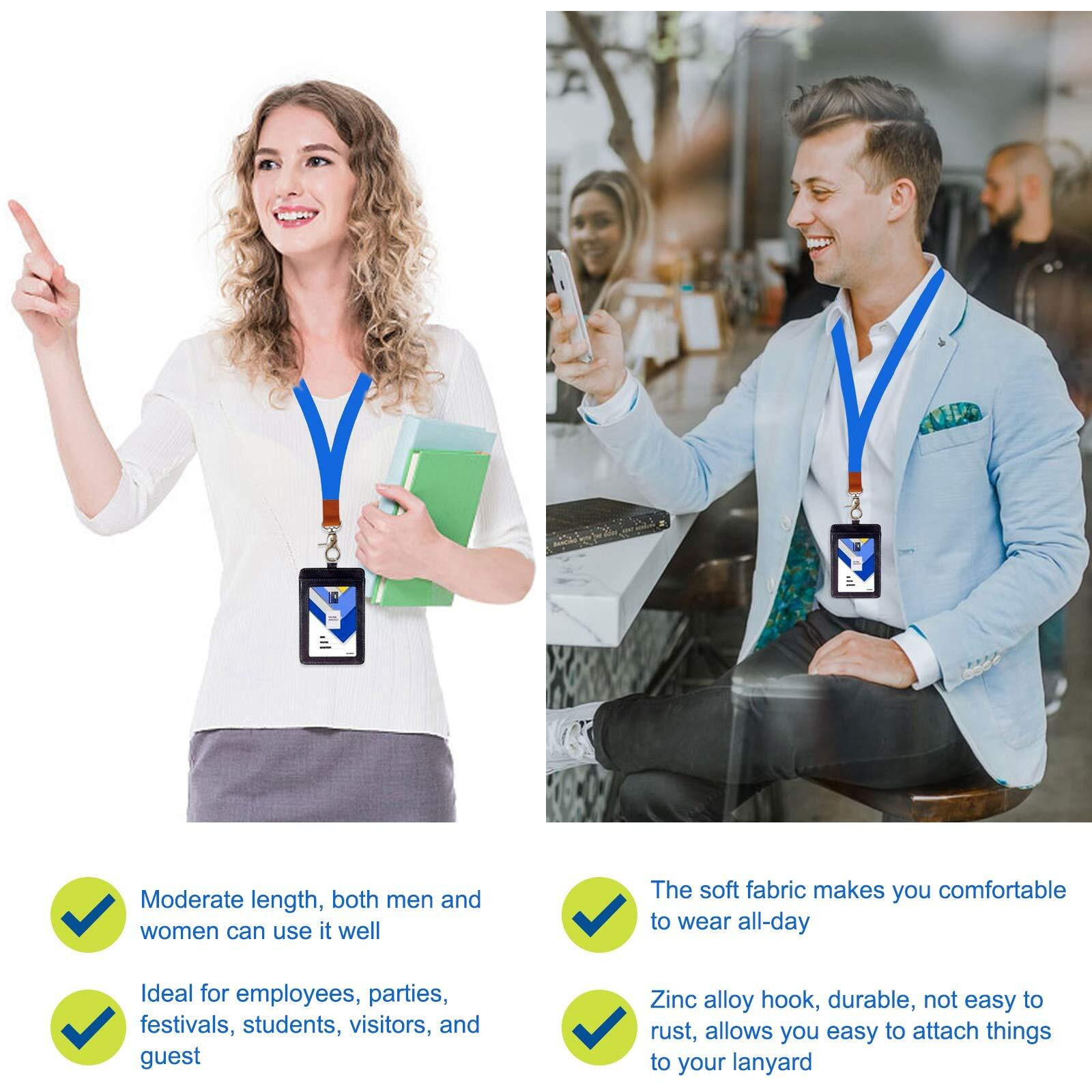 Honzuen Long Neck Lanyard Leather Keychains With Metal Clasp, Sturdy Durable Women Men Id Badge Lanyard, Neck Lanyard Strap Ideal For Car Keys, Card Holder, Whistle, Keychain, Wallet