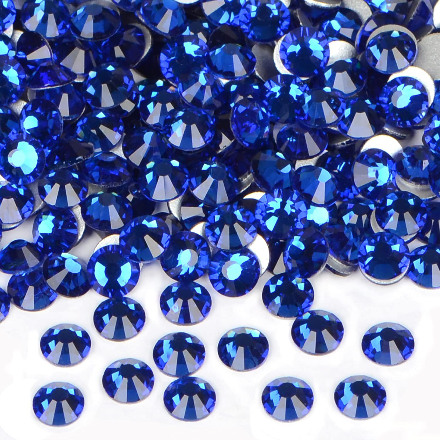 2880Pcs Art Nail Rhinestones Non Hotfix Glue Fix Round Crystals Glass Flatback For Diy Jewelry Making With One Picking Pen (Ss8 2880Pcs, Sapphire)
