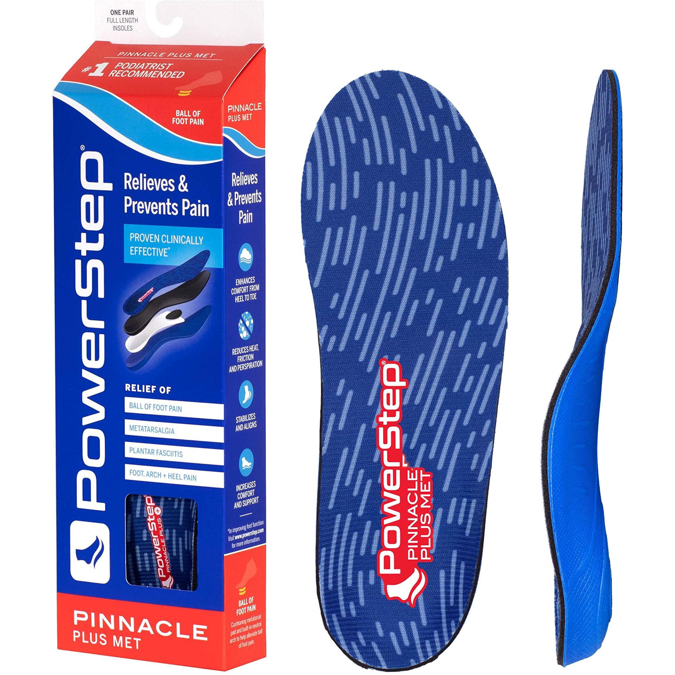Powerstep Unisex Adult Pinnacle Plus Met Insole, Redblue, Mens 7-75 Women 9-95 Us