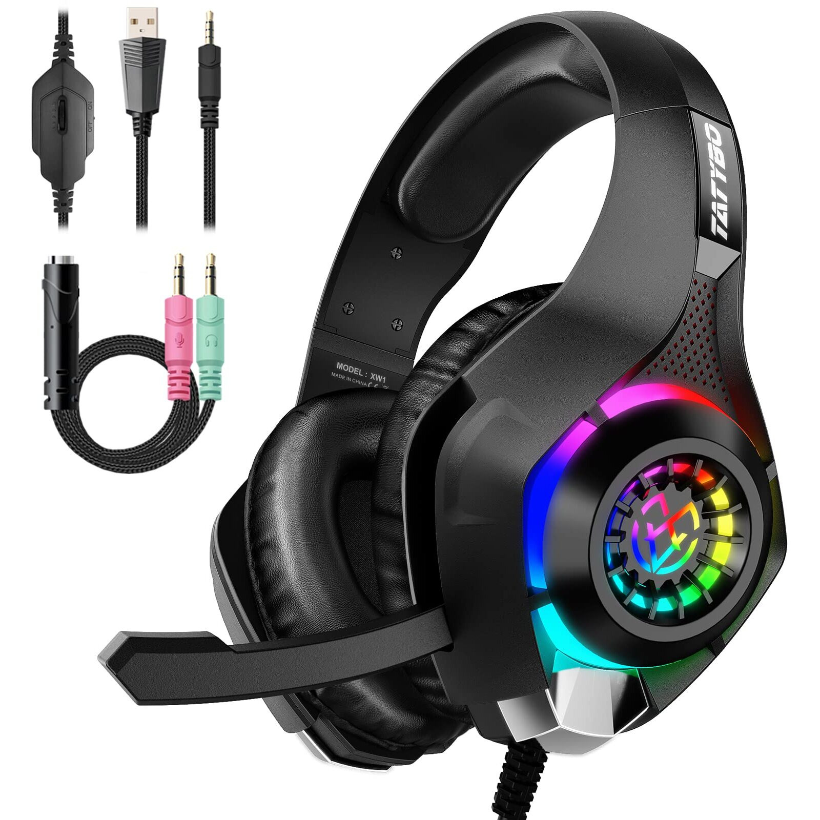Gaming Headset For Ps4 Ps5 Switch Xbox One Pc With Rgb Light, Noise Canceling Mic, Surround Sound Gaming Headphones