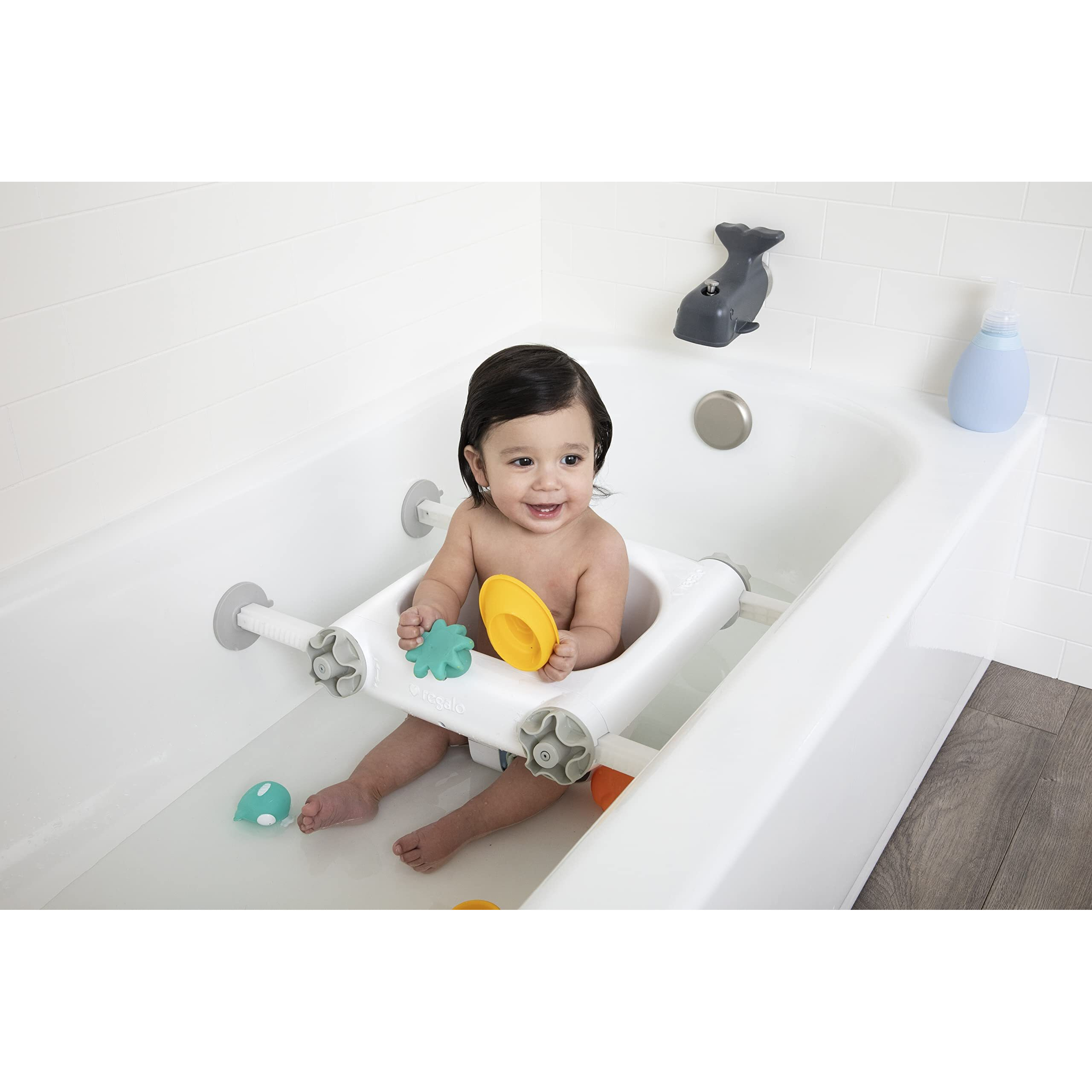 Regalo Baby Basics Bath Seat, Award Winning Brand, Provides Support And Balance For Sit-Up Bathing, Includes Strong And Secure Suction Cup System, Drain Holes For Easy Clean Up, White