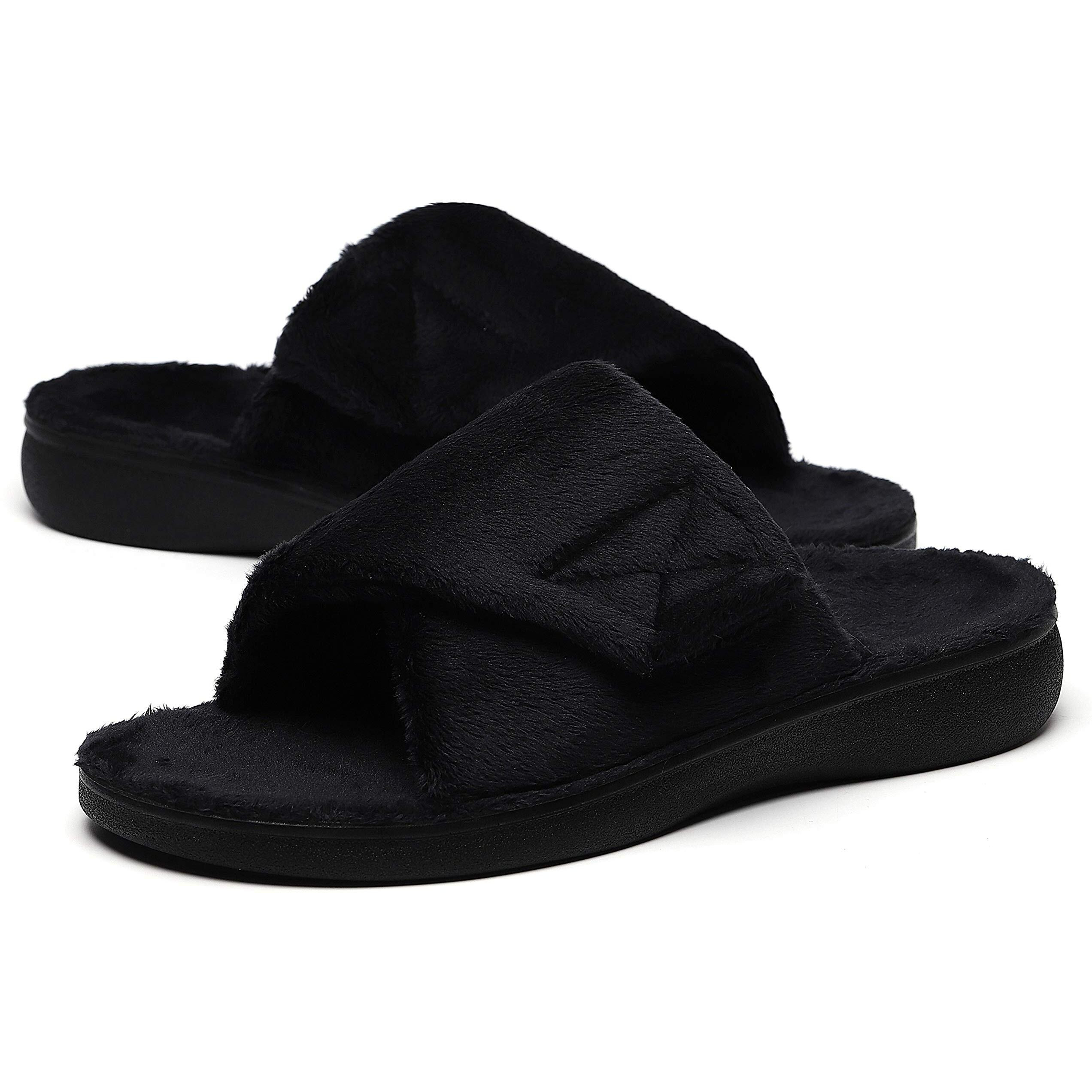 Sollbeam Fuzzy House Slippers With Arch Support Orthotic Heel Cup Sandals For Women